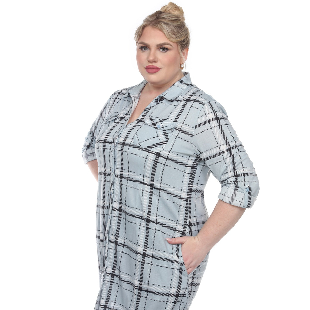  White Mark Plus Size Plaid Tunic Top - 1X - Bonton