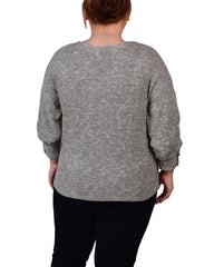 Plus Size Long Sleeve Criss Cross Neck Pullover Top