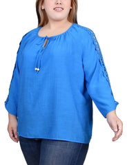 Plus Size 3/4 Sleeve Crochet Detail Blouse