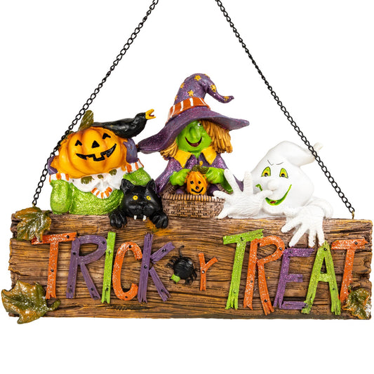 13.5" Trick or Treat Jack O' Lantern  Ghost  and Witch Halloween Wall SIgn