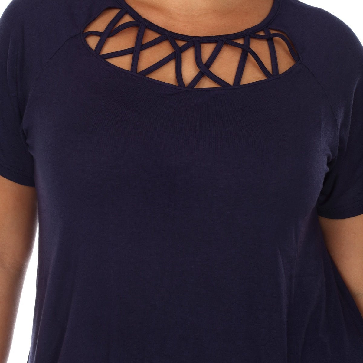  White Mark Plus Size Crisscross Cutout Short Sleeve Top - 1X - Bonton