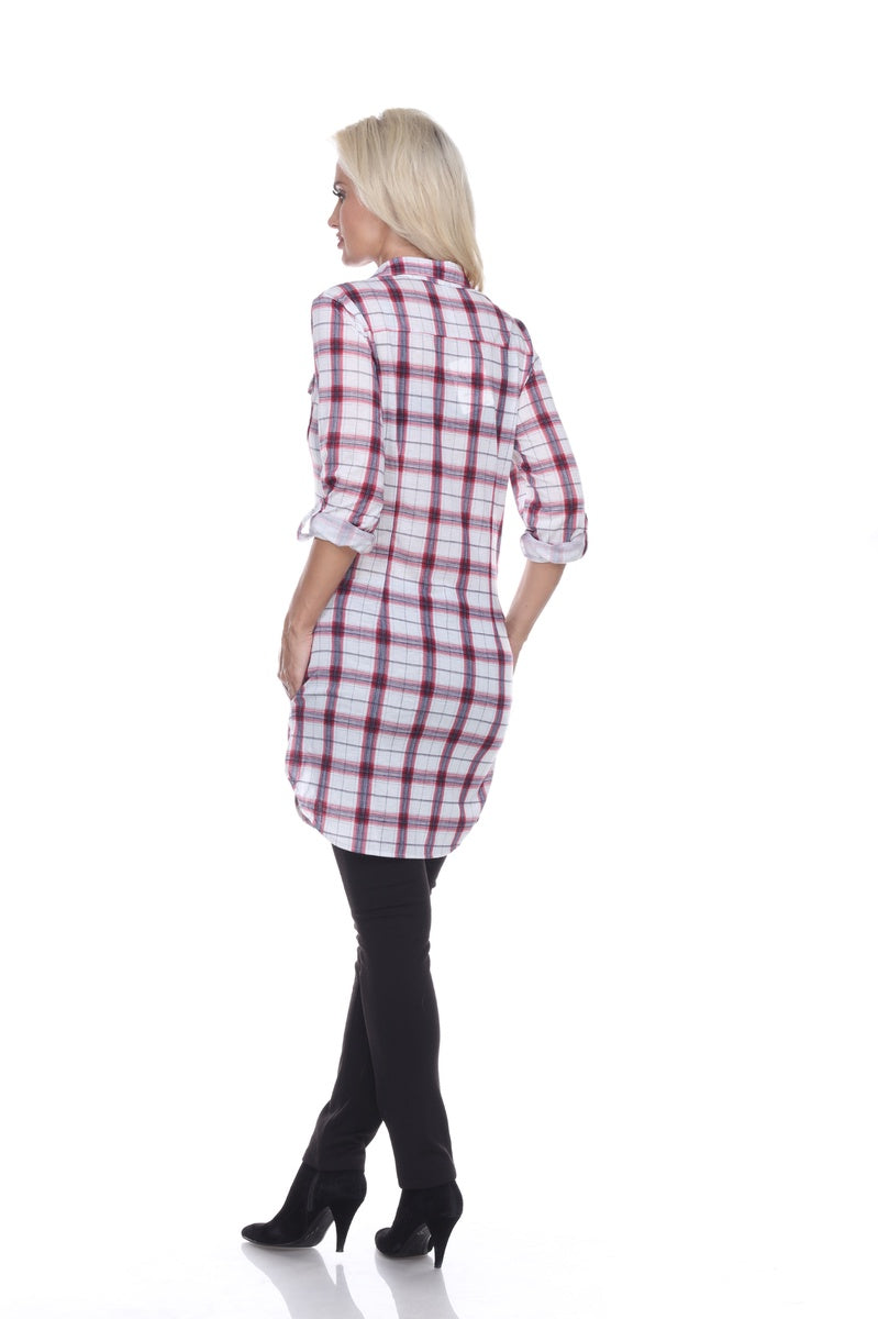  White Mark Women's Piper Stretchy Plaid Tunic Top - S - Bonton