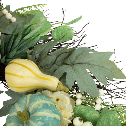 Pumpkins With Berries Artificial Fall Harvest Wreath - 22" - Green and White