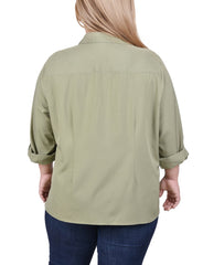 3/4 Roll Tab Blouse With Pockets