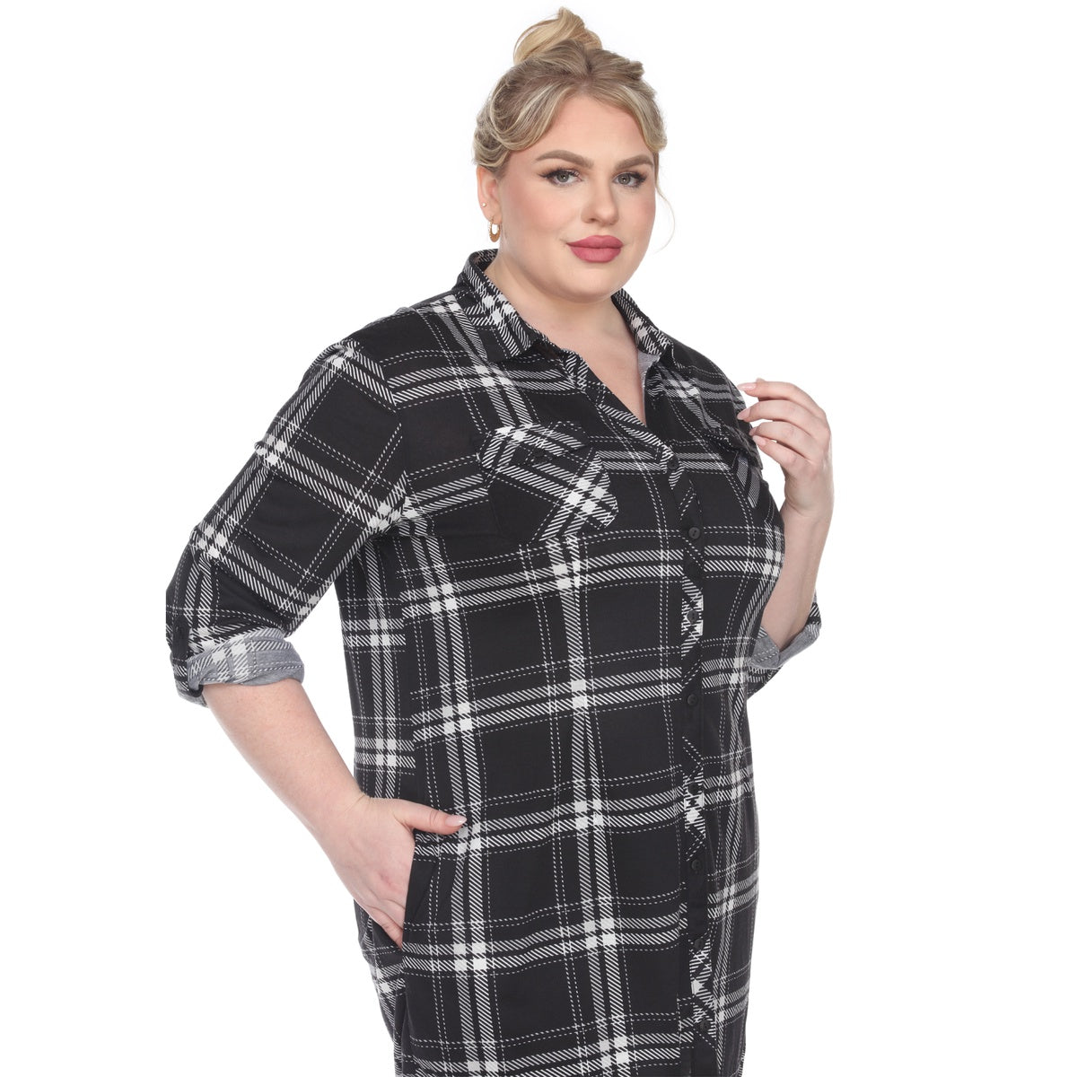  White Mark Plus Size Plaid Tunic Top - 1X - Bonton