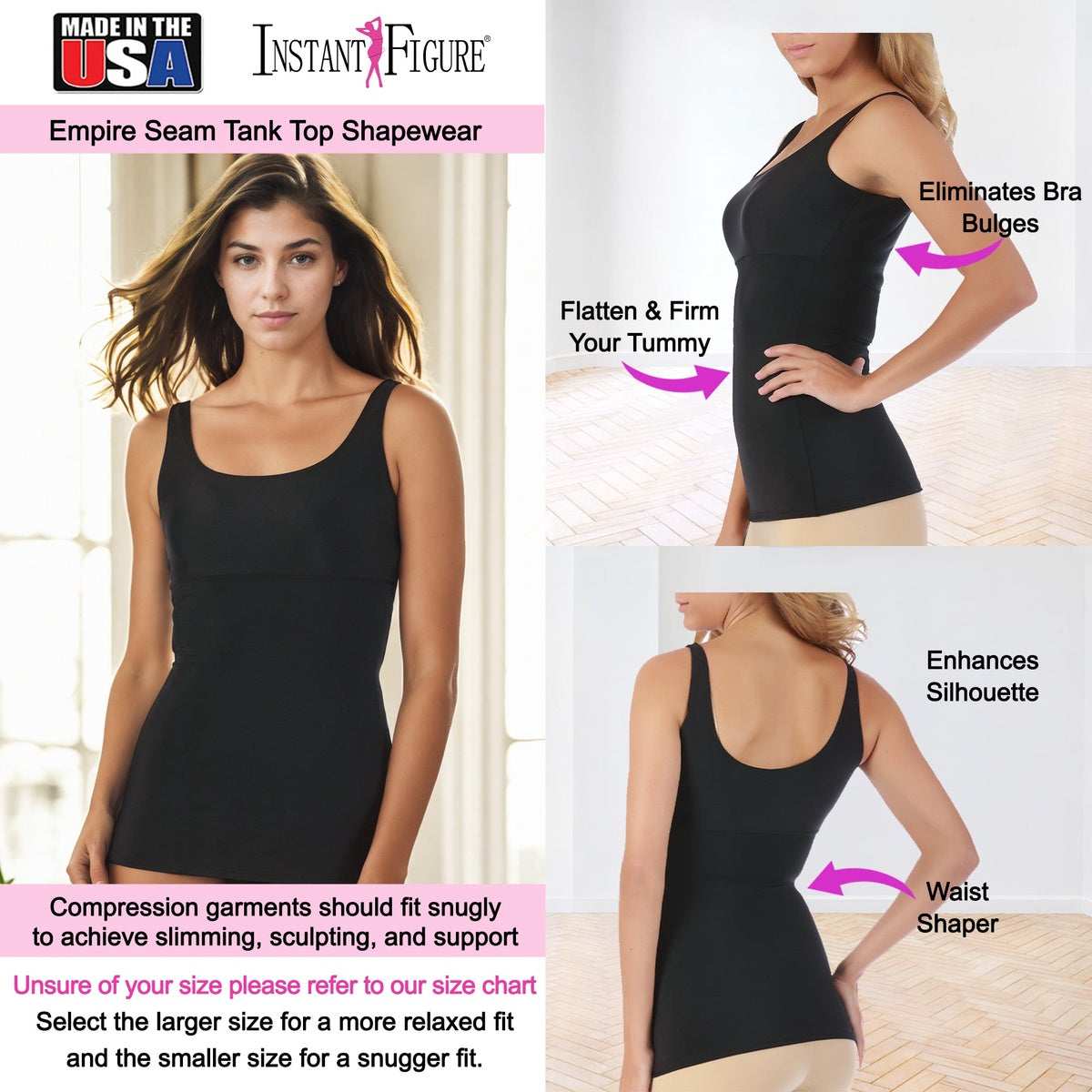  InstantFigure InstantFigure Plus Size Empire Seam Tank Top WT4061C - Black - Bonton