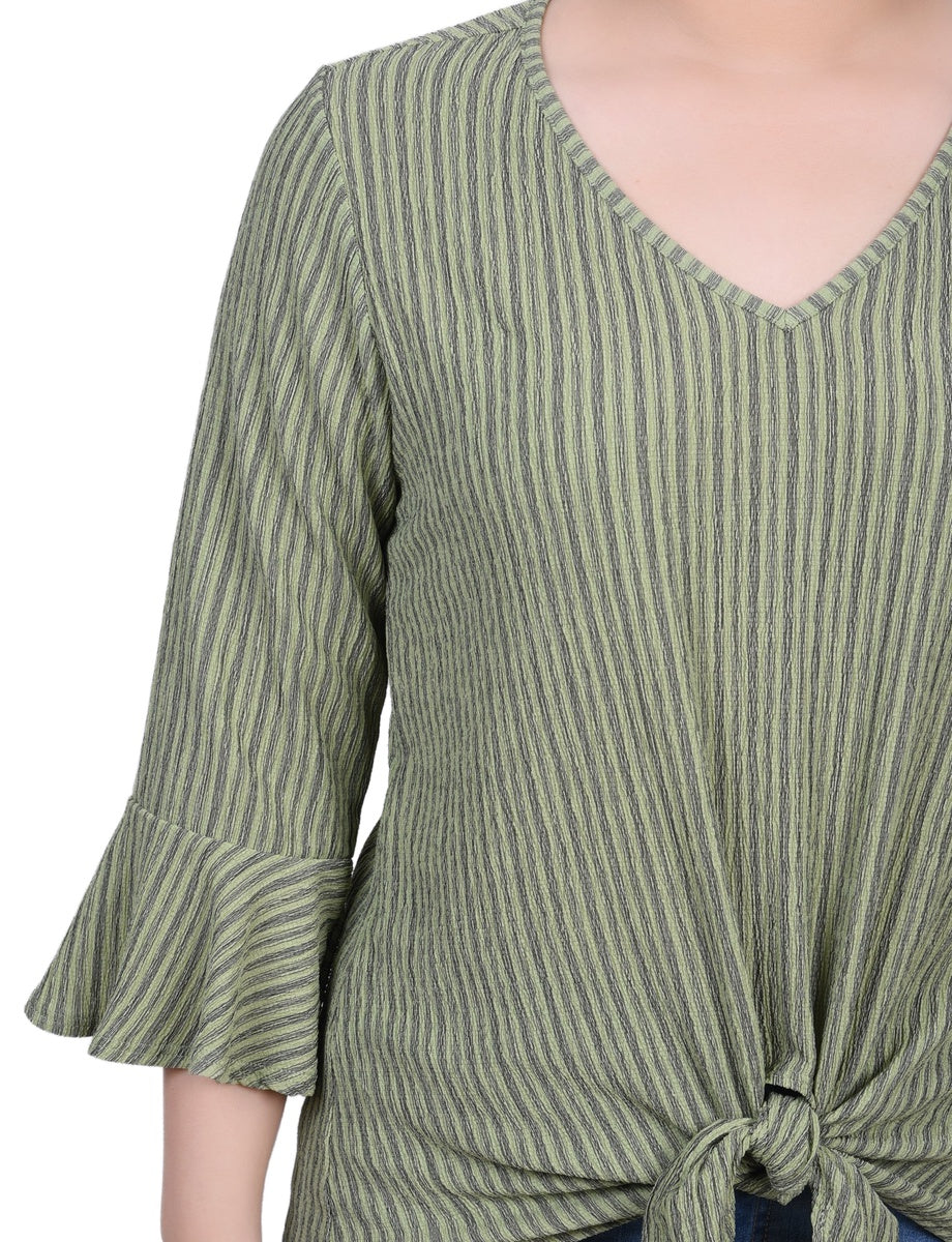  NY Collection Petite 3/4 Bell Sleeve Textured Knit Top - Avocado - Bonton