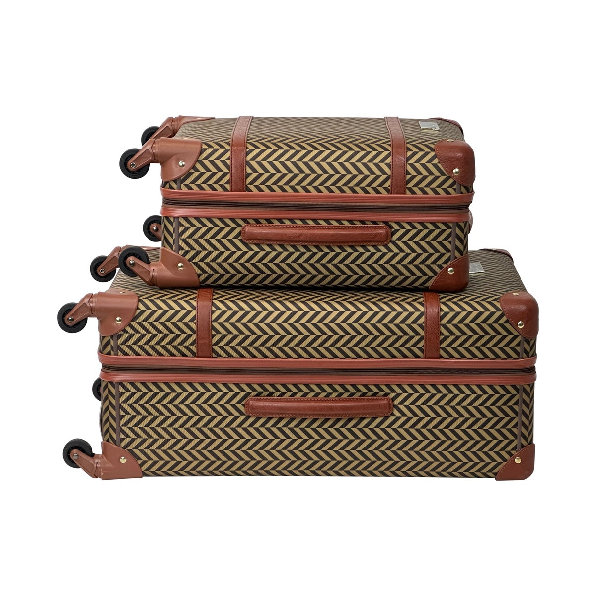  Kathy Ireland NEW! Kathy Ireland Vintage Trunk 2-Piece Hardside Luggage Set - Herringbone - Bonton