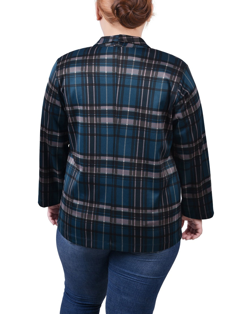  NY Collection Plus Size 3/4 Sleeve Ponte Jacket - Black Jacplaid - Bonton