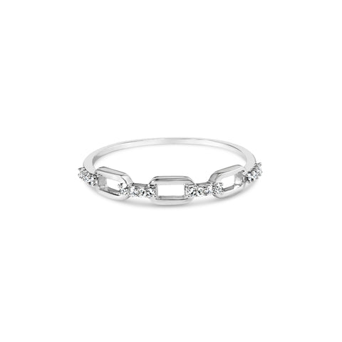 .925 Sterling Silver Diamond Accent Paperclip Band Ring (I-J Color, I2-I3 Clarity) - Ring Size 7