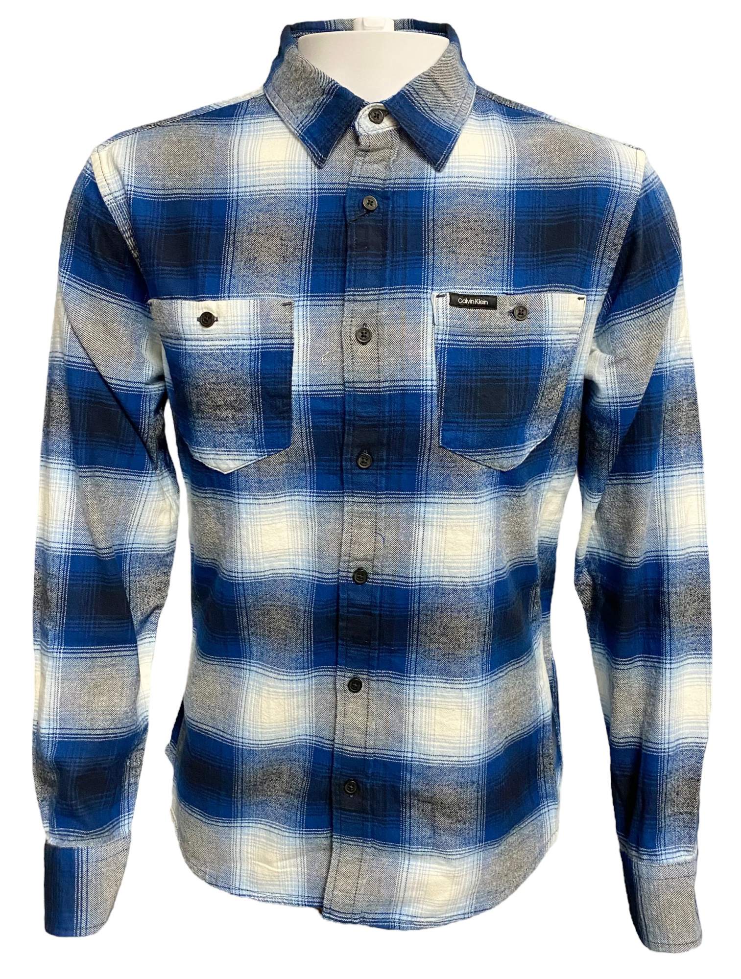  Calvin Klein Long Sleeves Iconic Patch Flannel Shirt - Dark Sapphire - Bonton