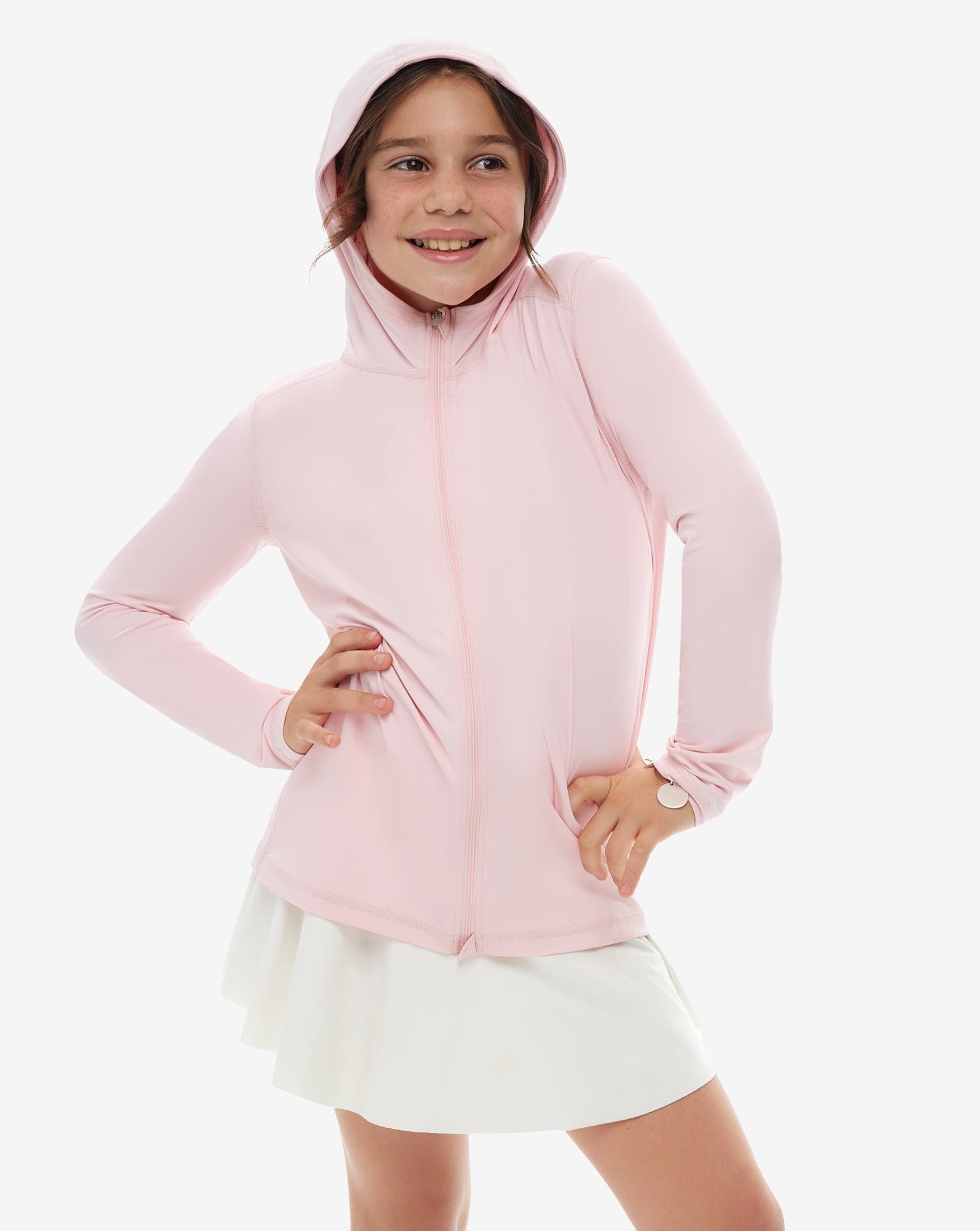  BloqUV KIDS FULL ZIP HOODIE TOP (1003K) - Tickle Me Pink - Bonton