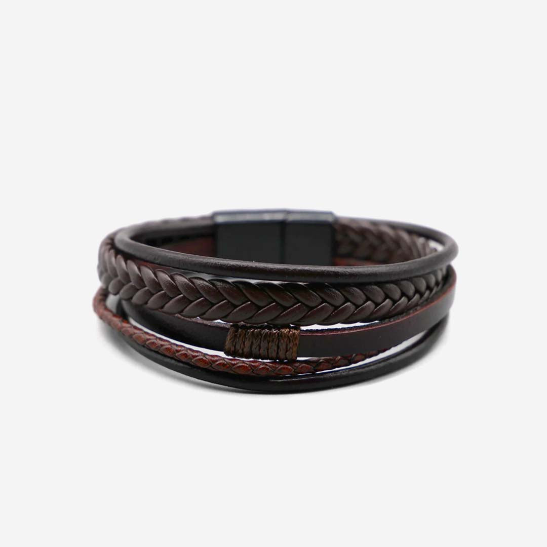  Gernie NYC Premium Leather 5-Strap Pasadena Men's Wrap Bracelet - Espresso - Bonton