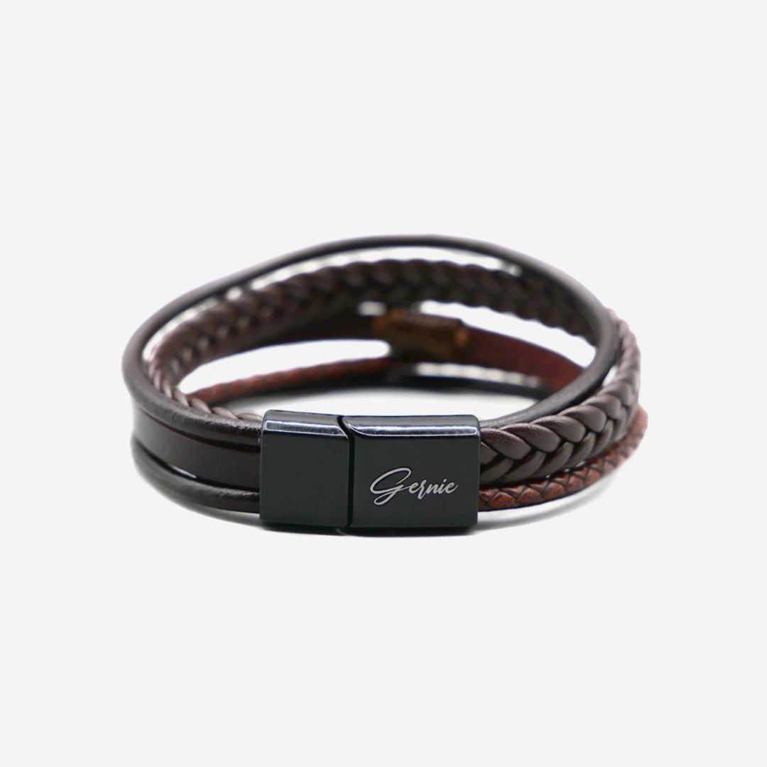  Gernie NYC Premium Leather 5-Strap Pasadena Men's Wrap Bracelet - Espresso - Bonton