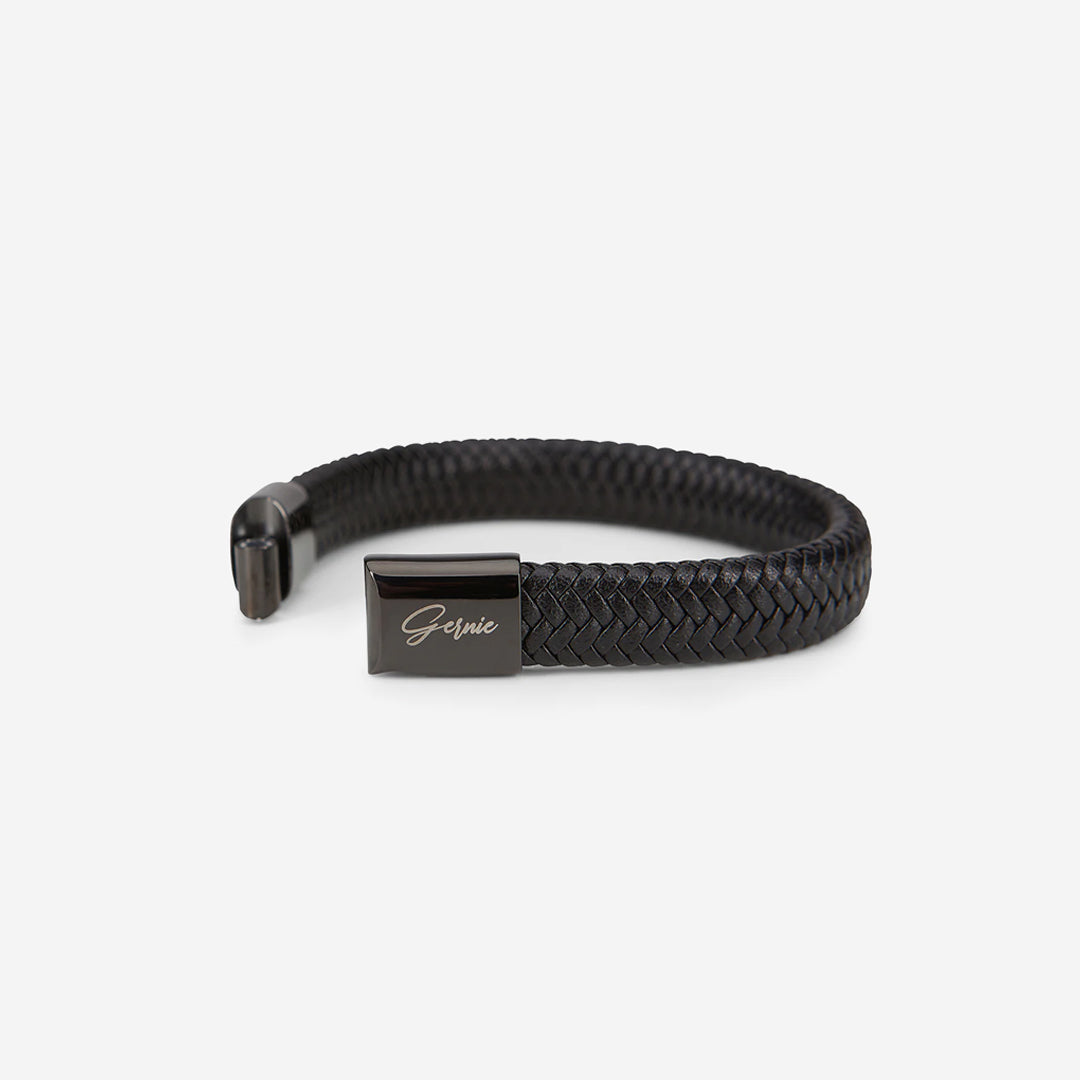  Gernie NYC Men's Genuine Braided Leather Berkeley Bracelet - Espresso & Black - Bonton