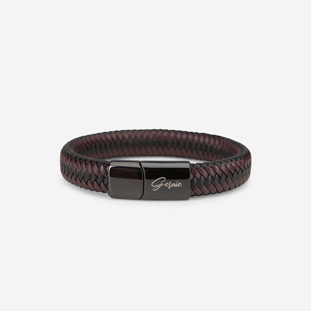  Gernie NYC Men's Genuine Braided Leather Berkeley Bracelet - Espresso & Black - Bonton