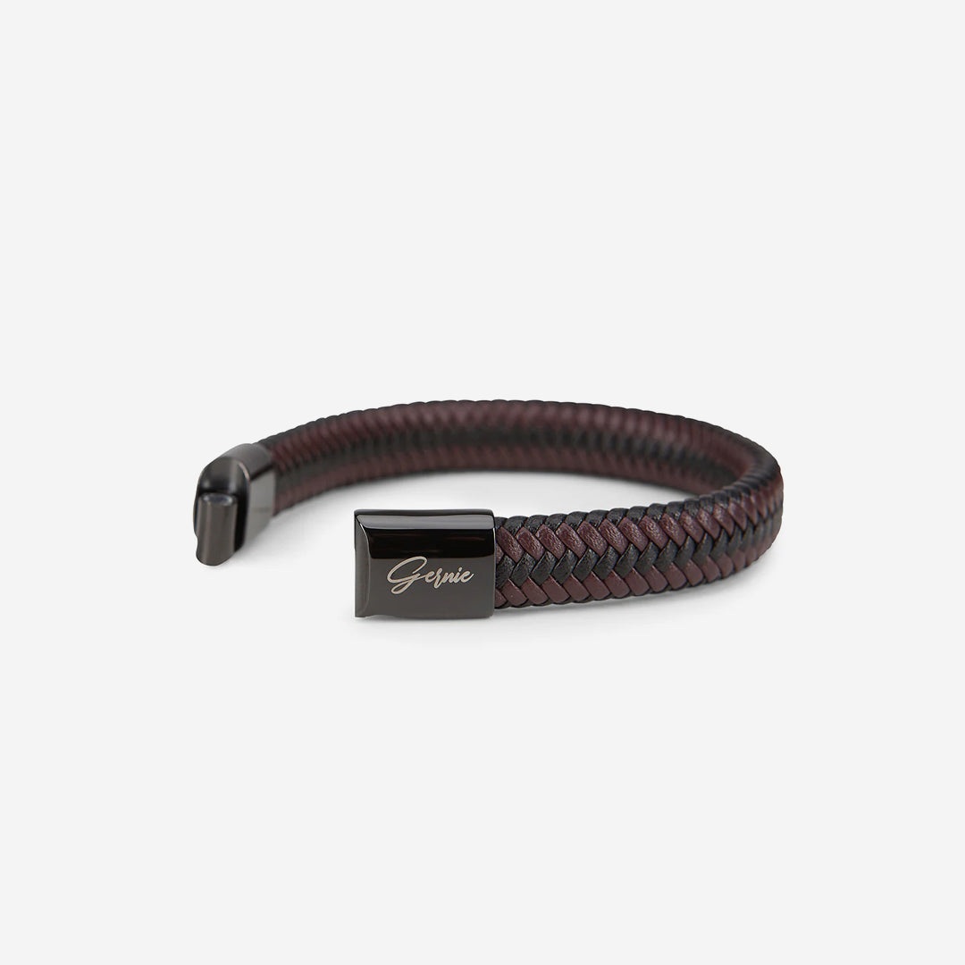  Gernie NYC Men's Genuine Braided Leather Berkeley Bracelet - Espresso & Black - Bonton