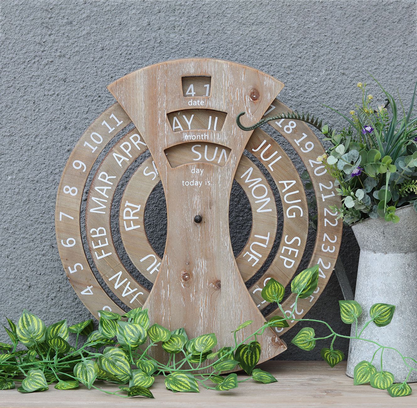  Paris Loft Circular Wood Rustic Perpetual Calendar - Brown - Bonton