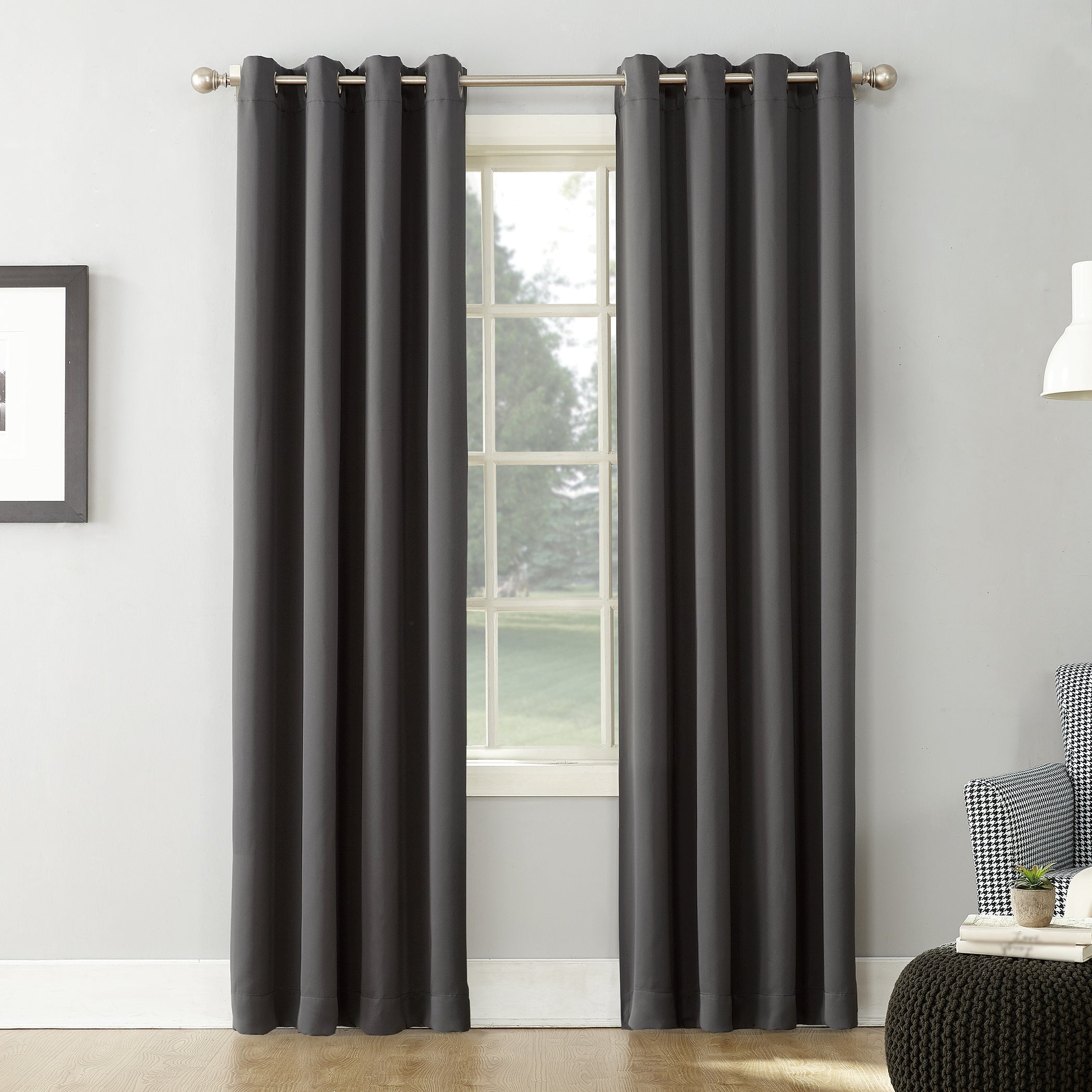  Brenton Energy Saving Blackout Grommet Curtain Panel - Charcoal - Bonton