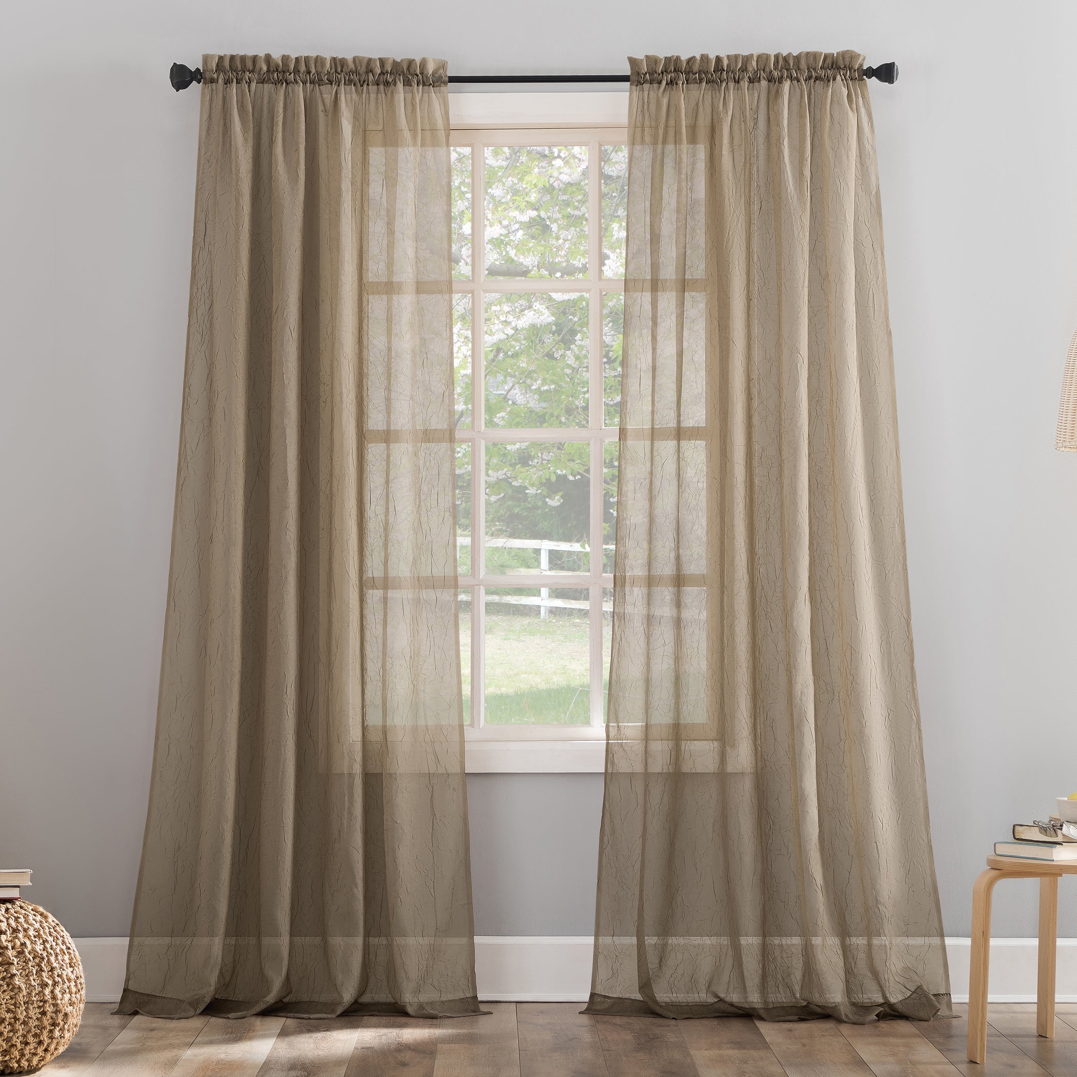  No. 918 Claude Crushed Voile Sheer Rod Pocket Curtain Panel - Taupe - Bonton