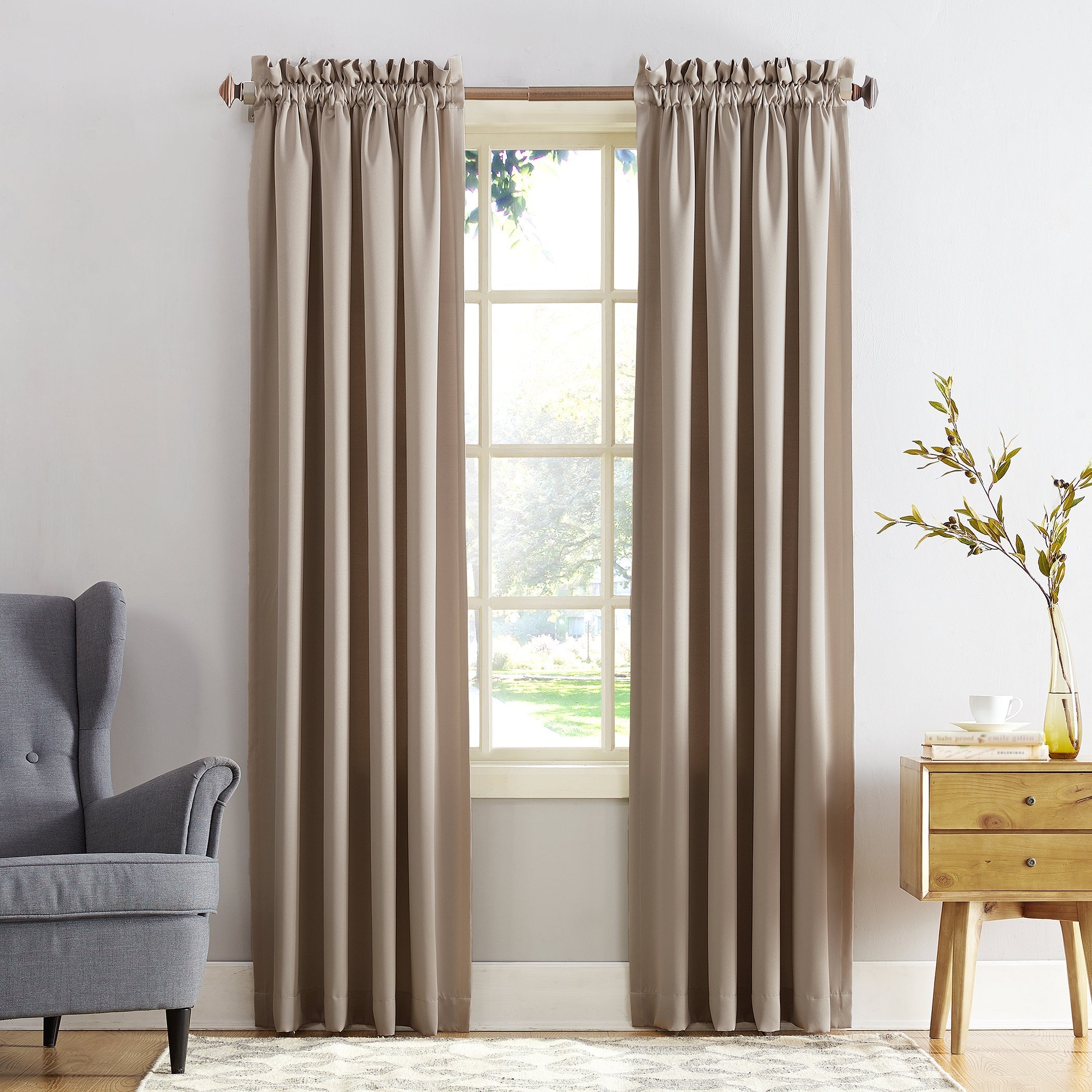  Sun Zero Lark Room Darkening Rod Pocket Curtain Panel - Stone - Bonton