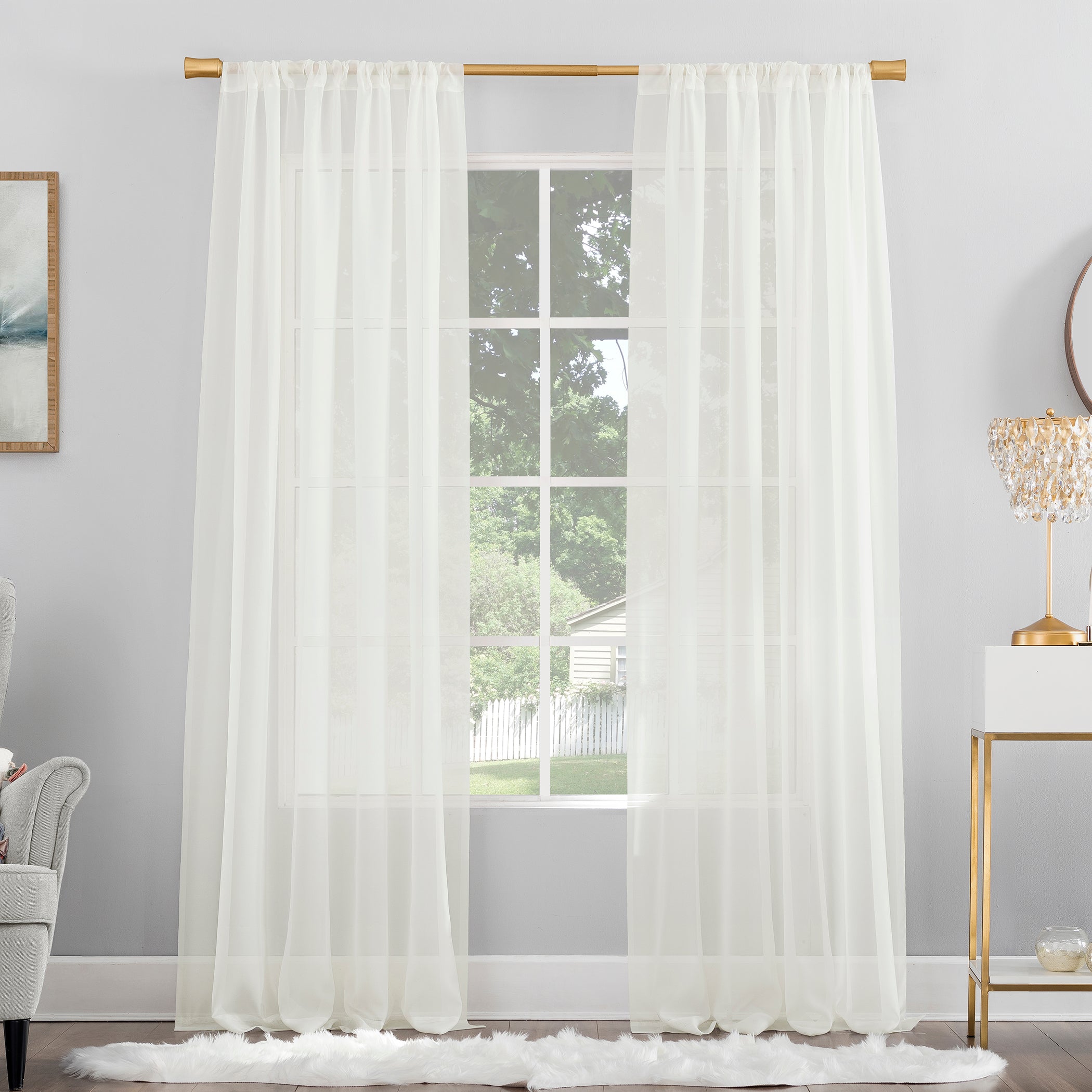  No. 918 Moulton Voile Sheer Rod Pocket Curtain Panel - Eggshell - Bonton