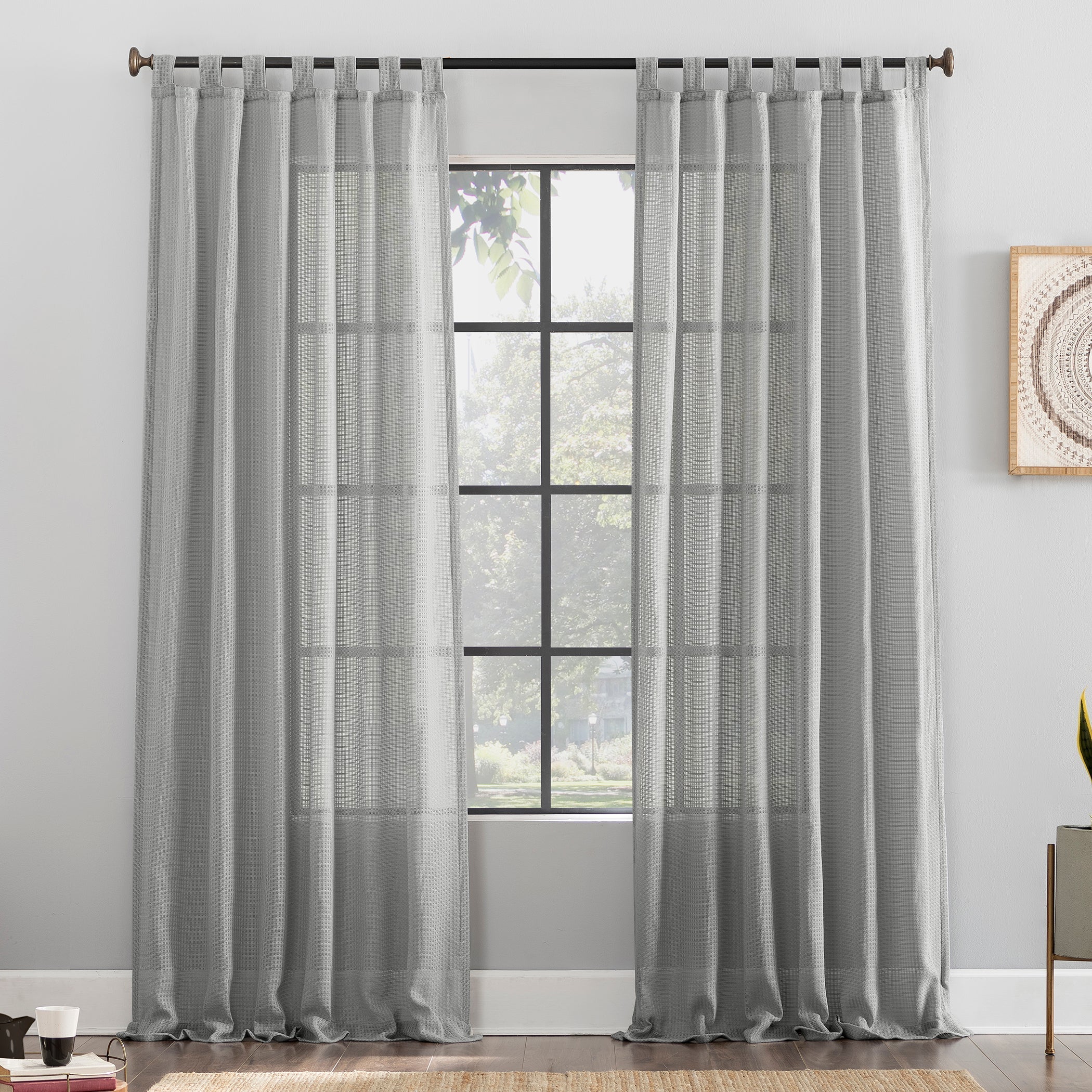  Waffle Weave Cotton Blend Tab Top Curtain - Chrome Gray - Bonton