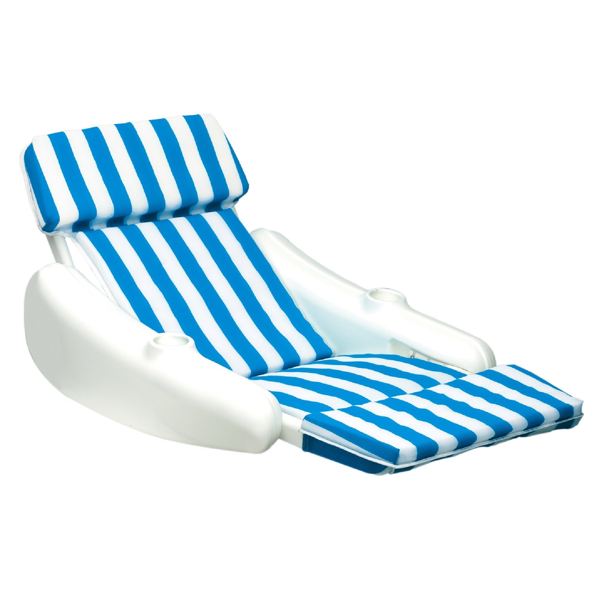  66-Inch Sunchaser Striped Blue and White Swimming Pool Floating Cushion Lounge Chair - Blue - Bonton