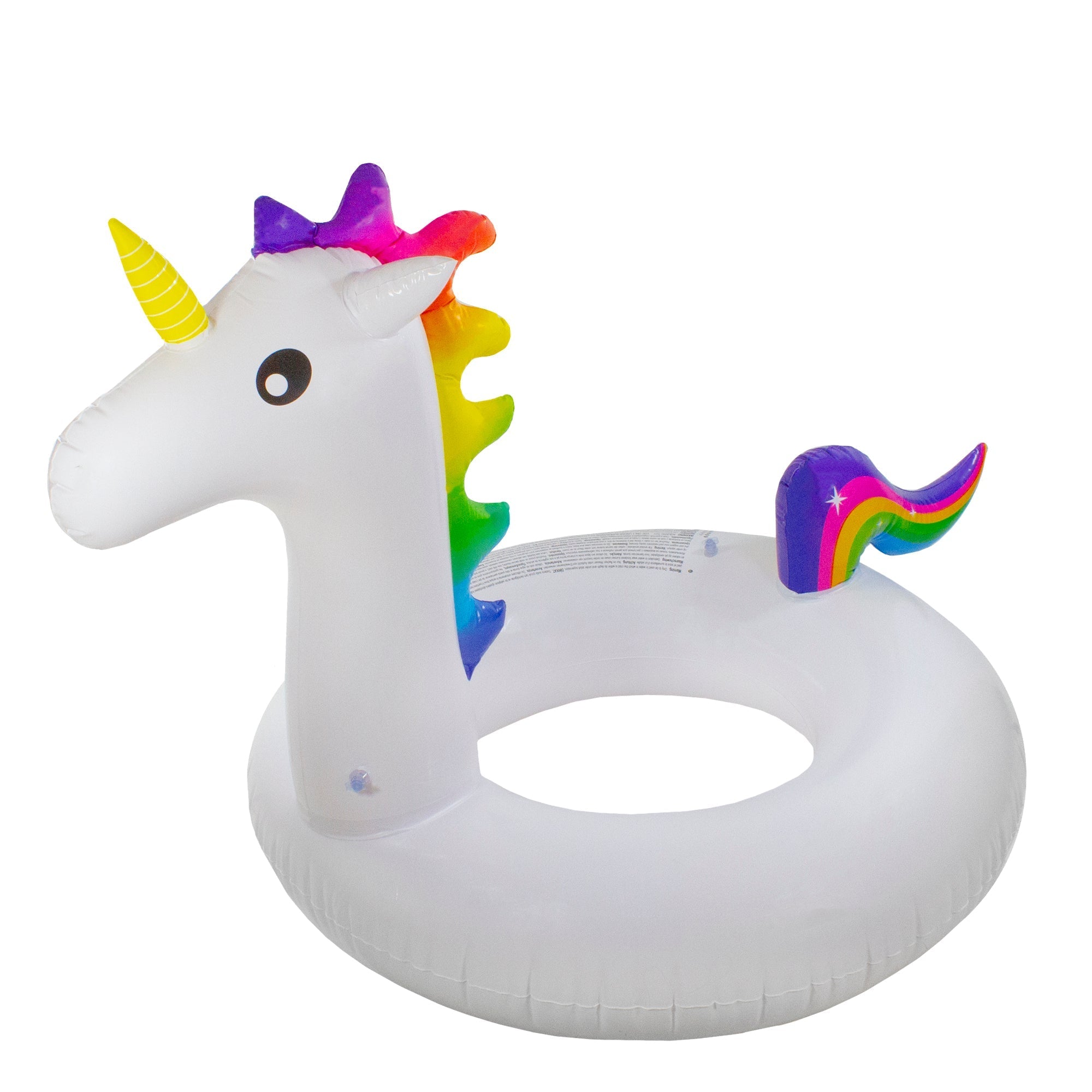  4.75' Inflatable White Rainbow Jumbo Unicorn Pool Ring Float - White - Bonton