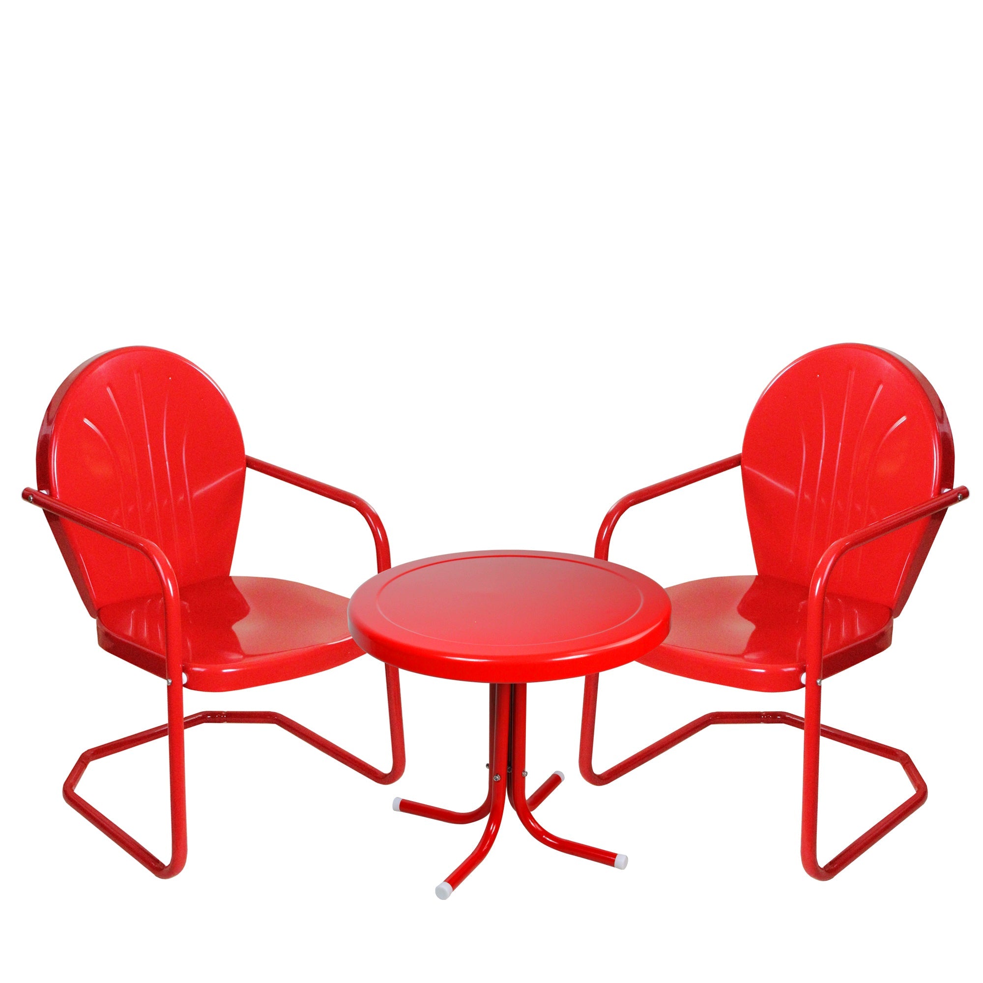  NorthLight Retro Metal Tulip Chairs and Side Table Outdoor Set of 3-Piece - Red - Bonton