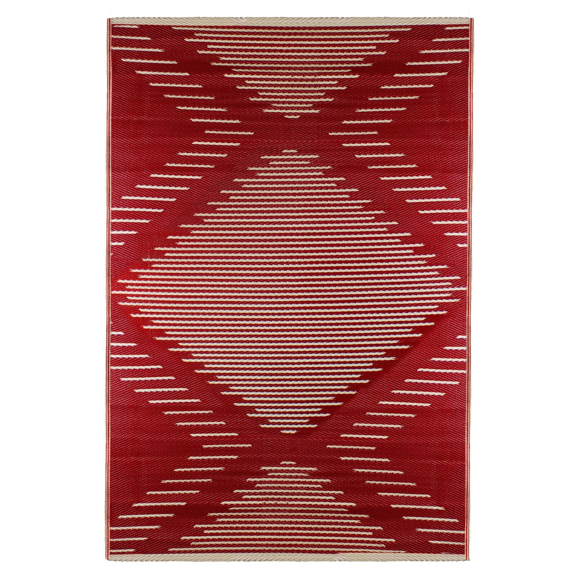  4' x 6' Red and Beige Tribal Pattern Rectangular Outdoor Area Rug - Red - Bonton