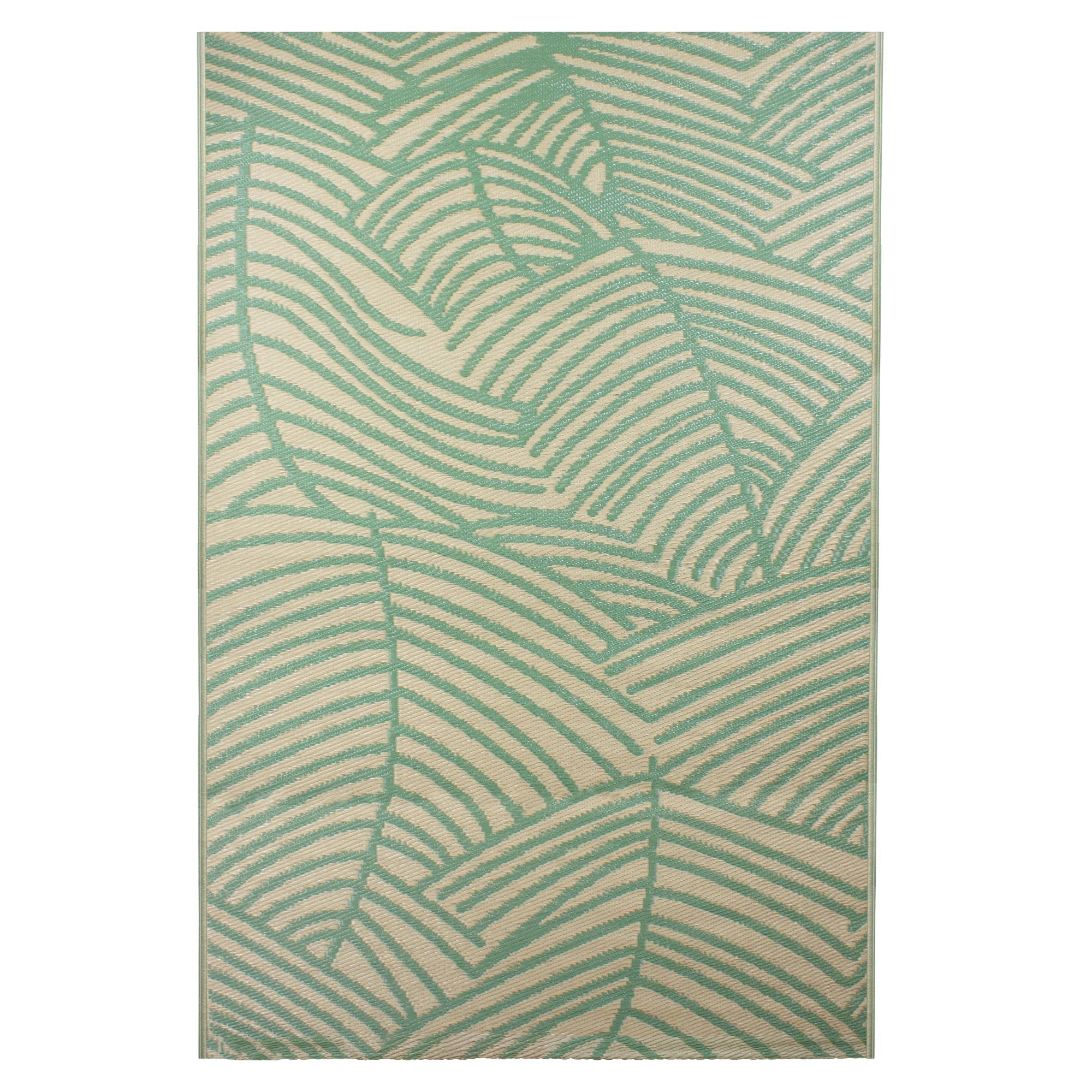  4' x 6' Green and Beige Leaf Design Rectangular Outdoor Area Rug - Beige - Bonton