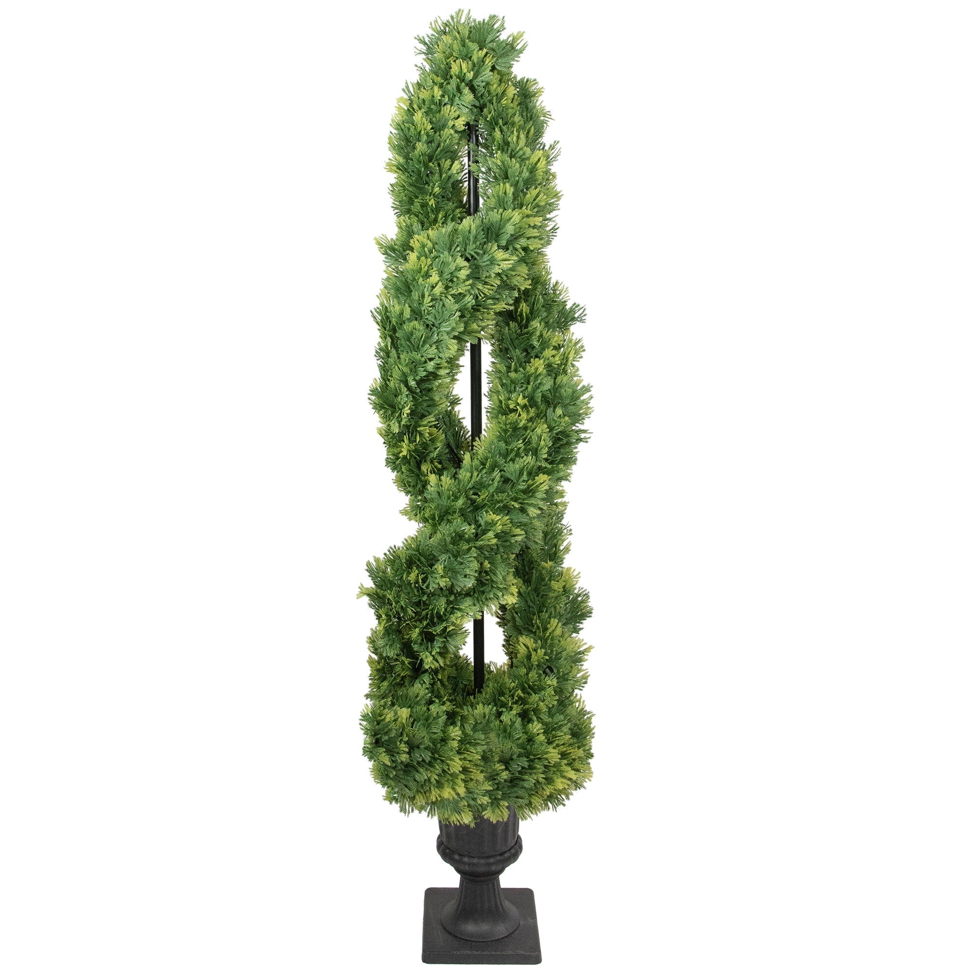  NorthLight 4.5' Artificial Cedar Double Spiral Topiary Tree in Urn Style Pot Unlit - Green - Bonton