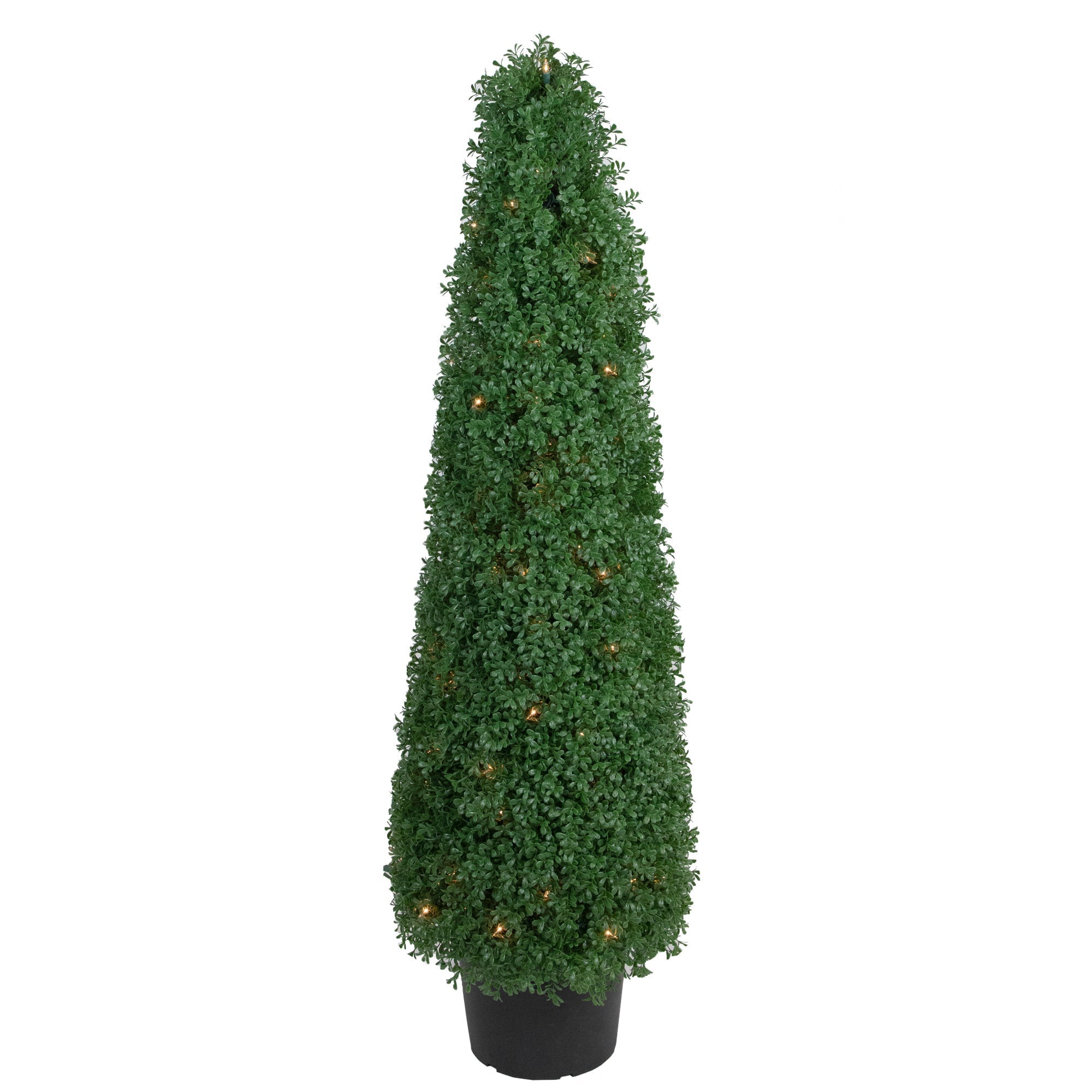  4' Pre-Lit Artificial Boxwood Cone Topiary Tree with Round Pot Clear Lights - Green - Bonton