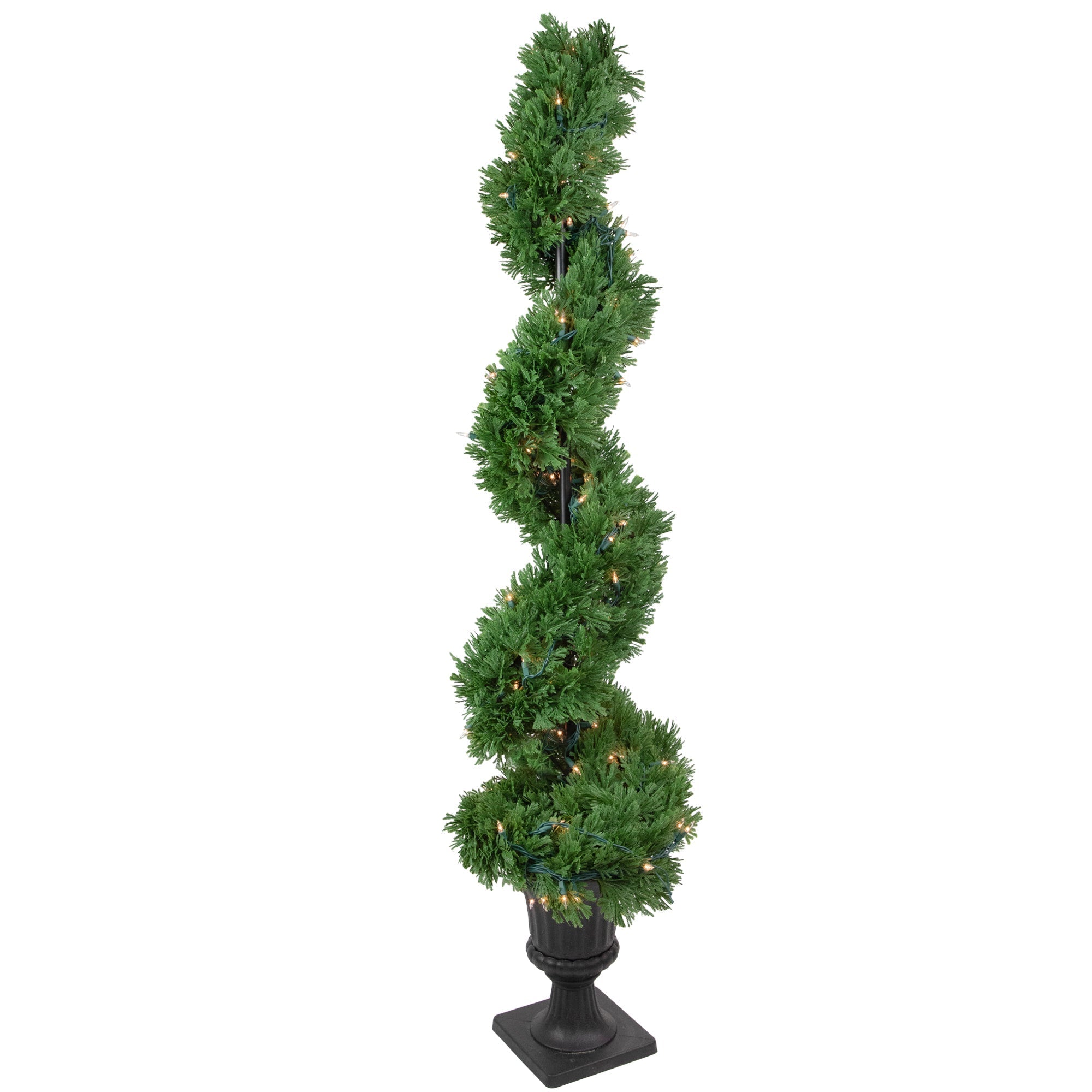  NorthLight 4.5' Pre-Lit Artificial Cedar Spiral Topiary Tree in Urn Style Pot Clear Lights - Green - Bonton