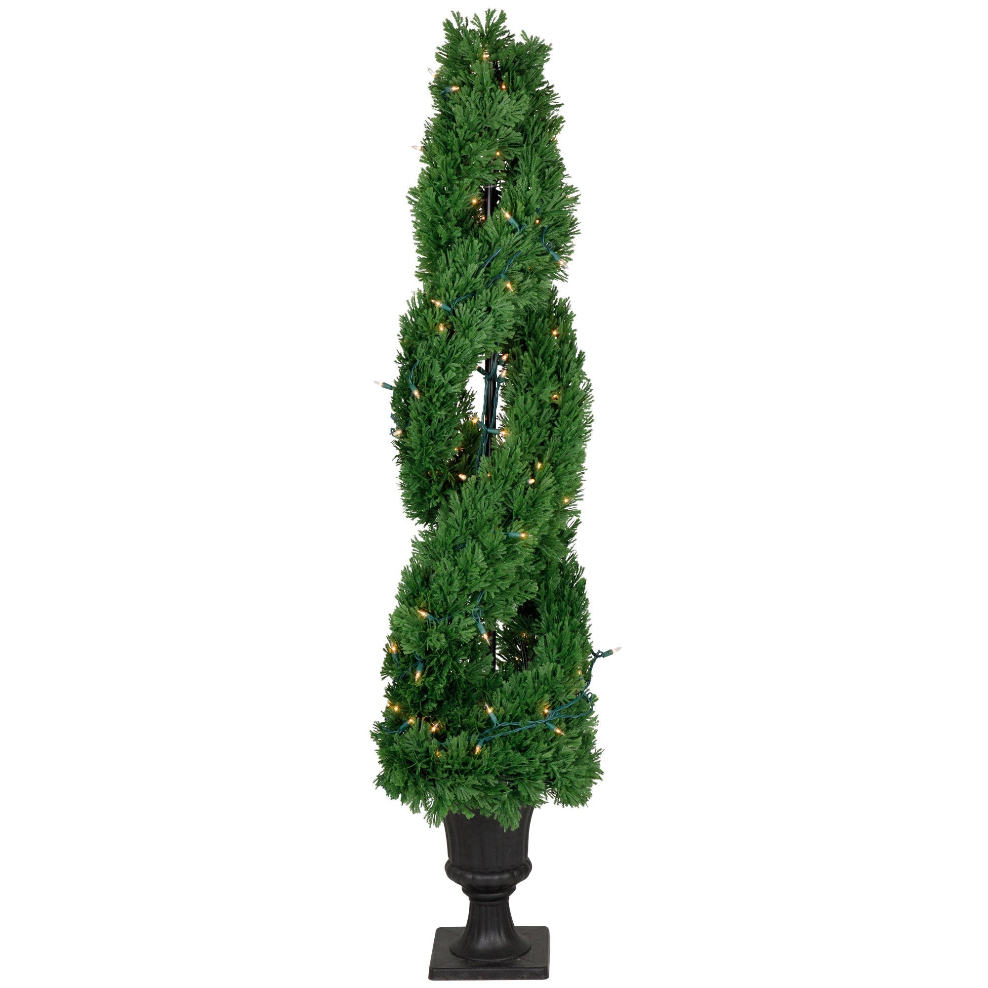  NorthLight 4.5' Pre-Lit Artificial Cedar Double Spiral Topiary Tree in Urn Style Pot Clear Lights - Green - Bonton