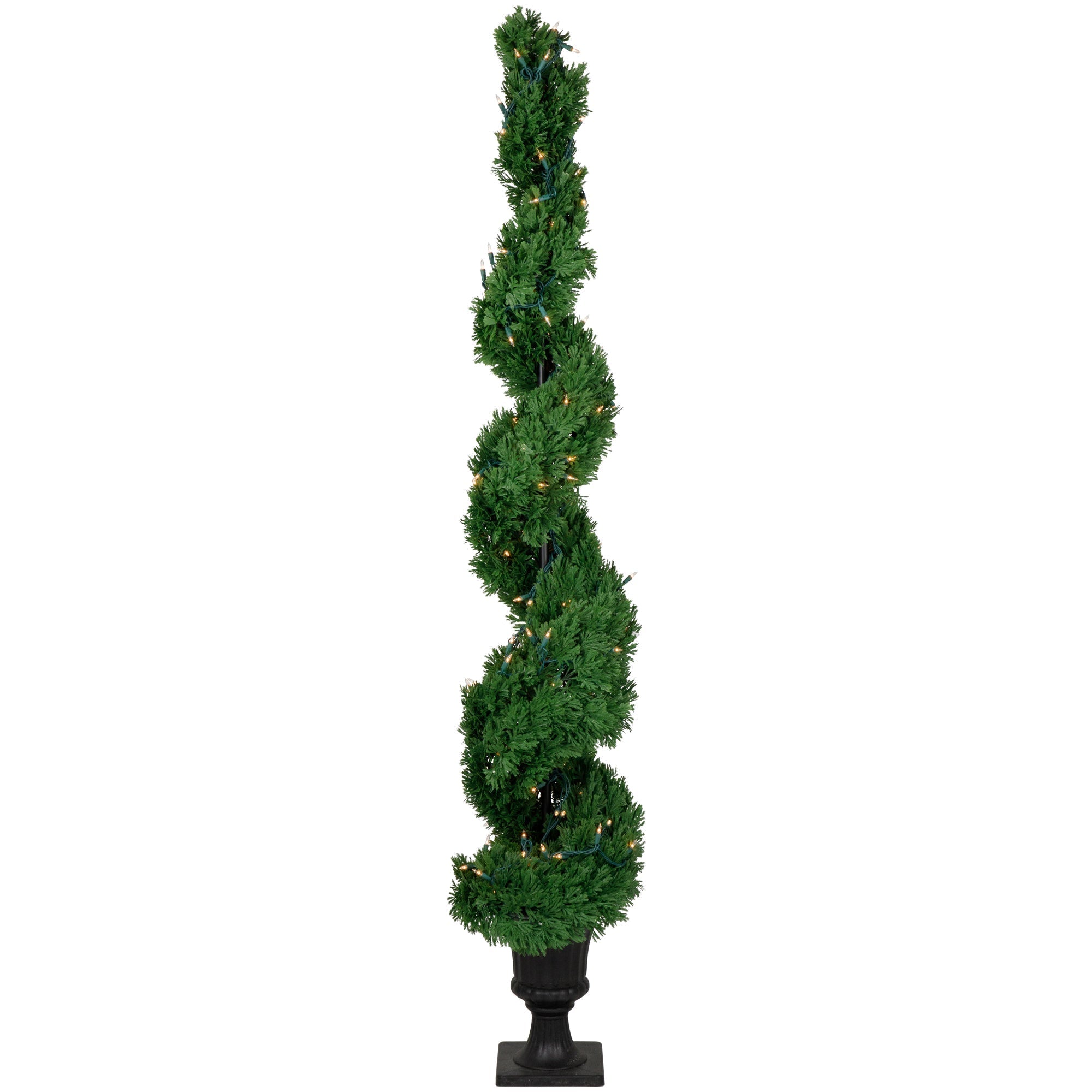  5.5' Pre-Lit Artificial Cedar Spiral Topiary Tree in Urn Style Pot Clear Lights - Green - Bonton