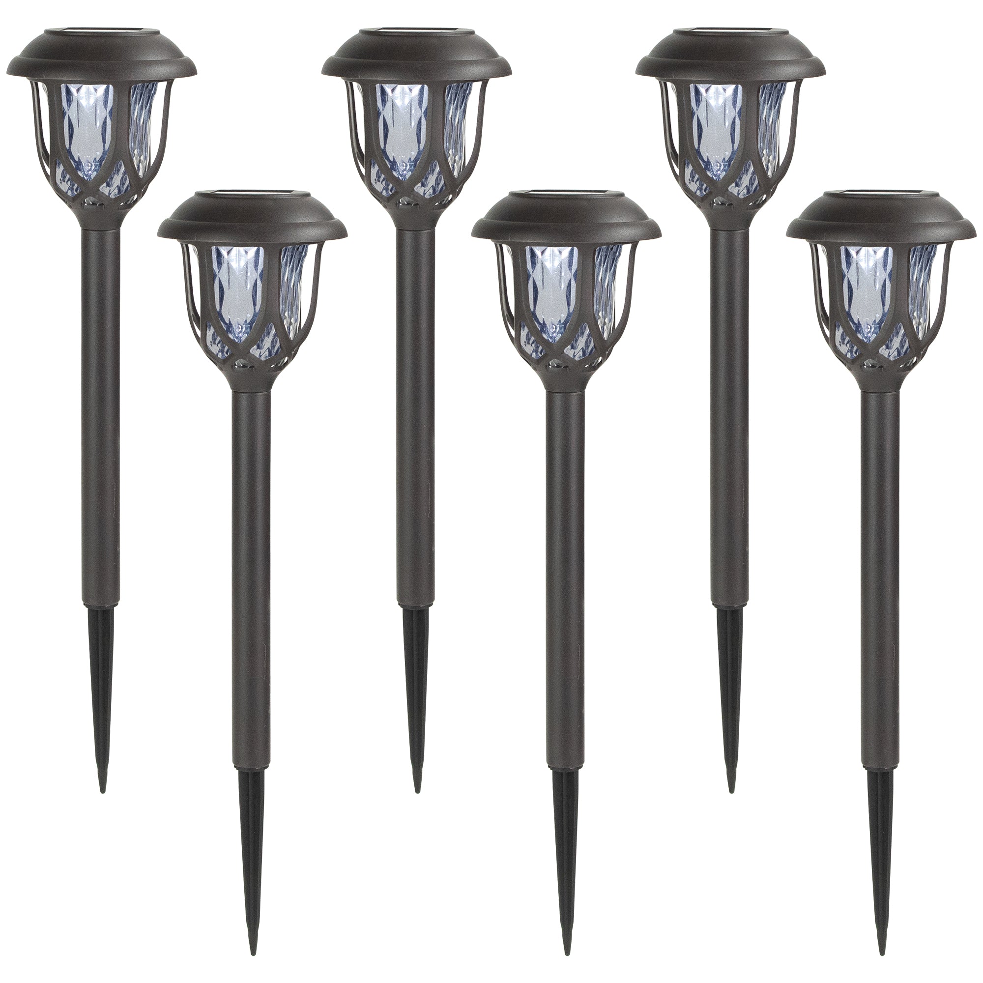  Set of 6 Black Lantern Style Solar Powered LED Pathway Markers 16.25