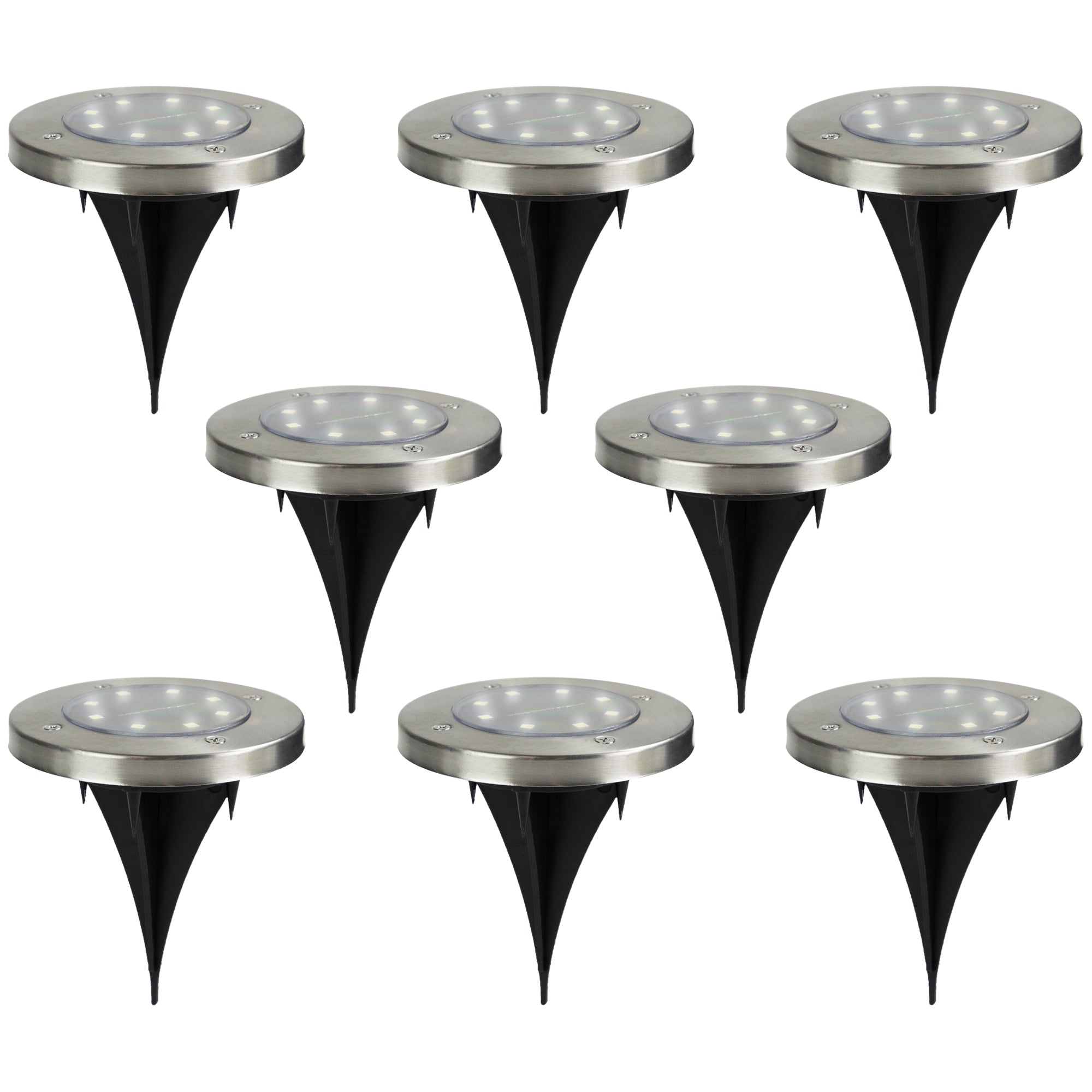  Set of 8 Stainless Steel Round Solar Powered LED Pathway Markers 5