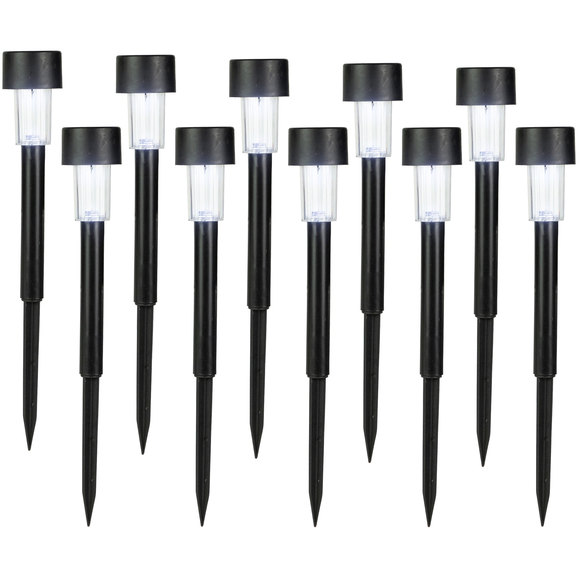  Set of 10 Black Solar Powered LED Pathway Markers 12.25