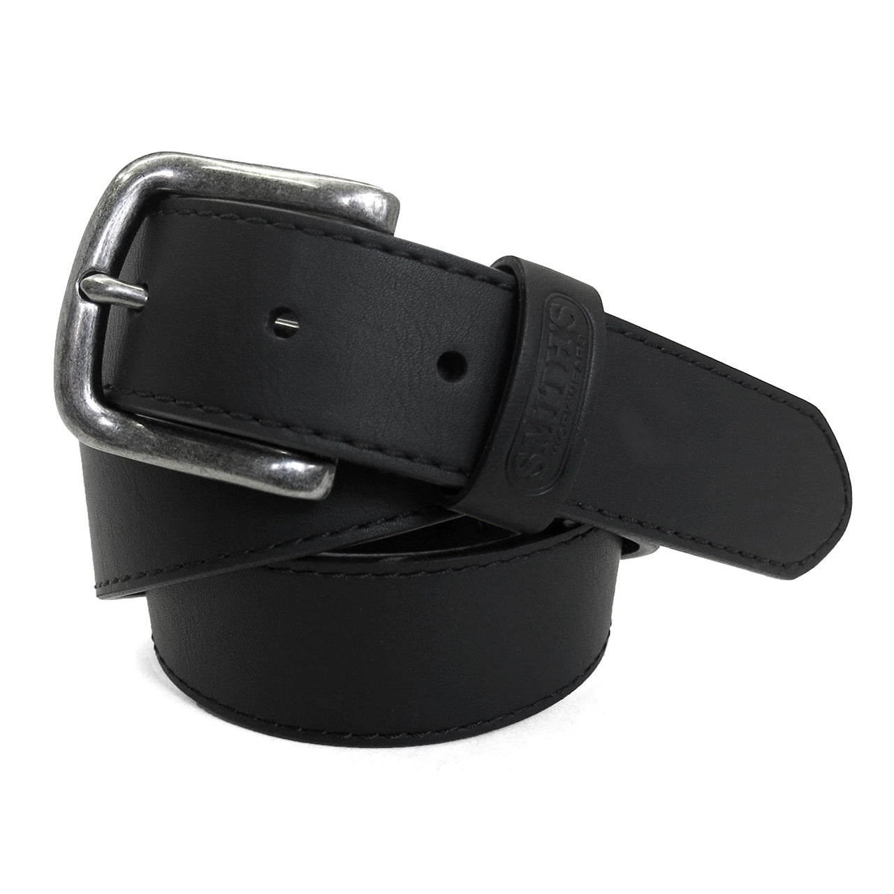  Smith's Workwear Smith's Workwear 35mm Stitched Edge Leather Belt with Rivet and Harness Buckle - 001 black - Bonton