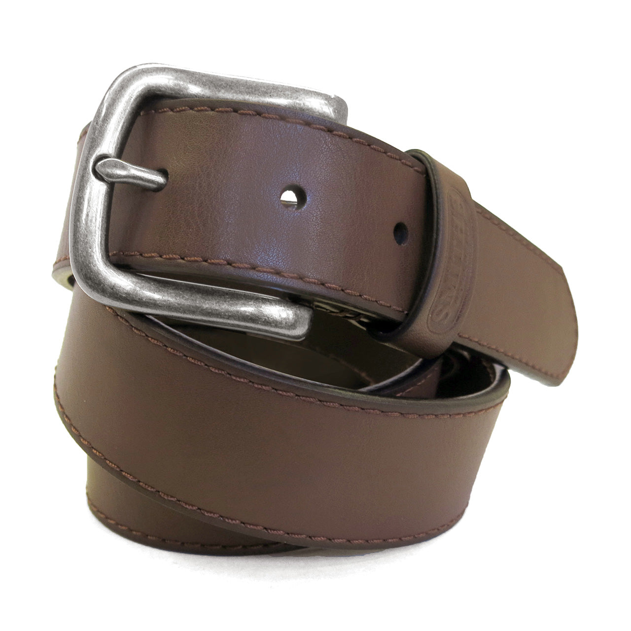  Smith's Workwear Smith's Workwear 35mm Stitched Edge Leather Belt with Rivet and Harness Buckle - 262 Cognac - Bonton