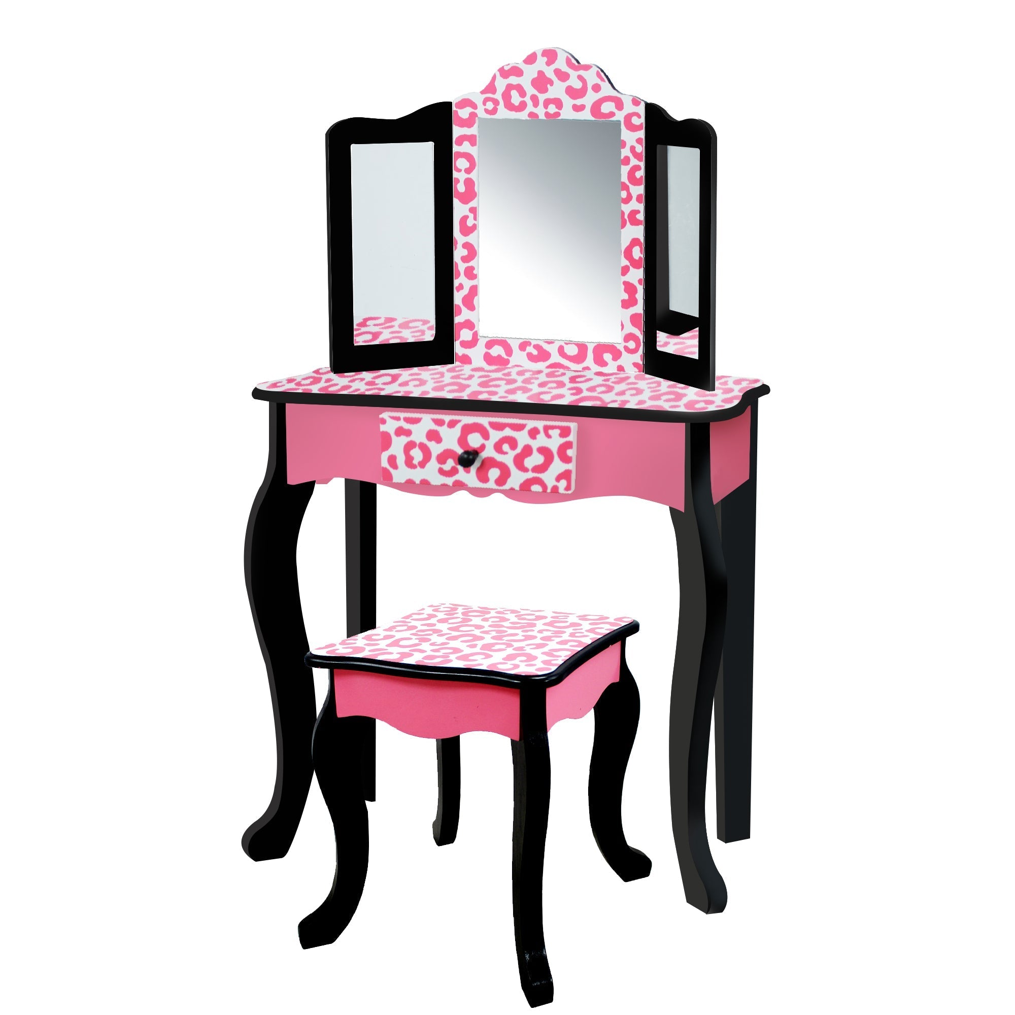  Teamson Kids Fantasy Fields - Fashion Leopard Prints Gisele Play Vanity Set - Pink / Black - Bonton