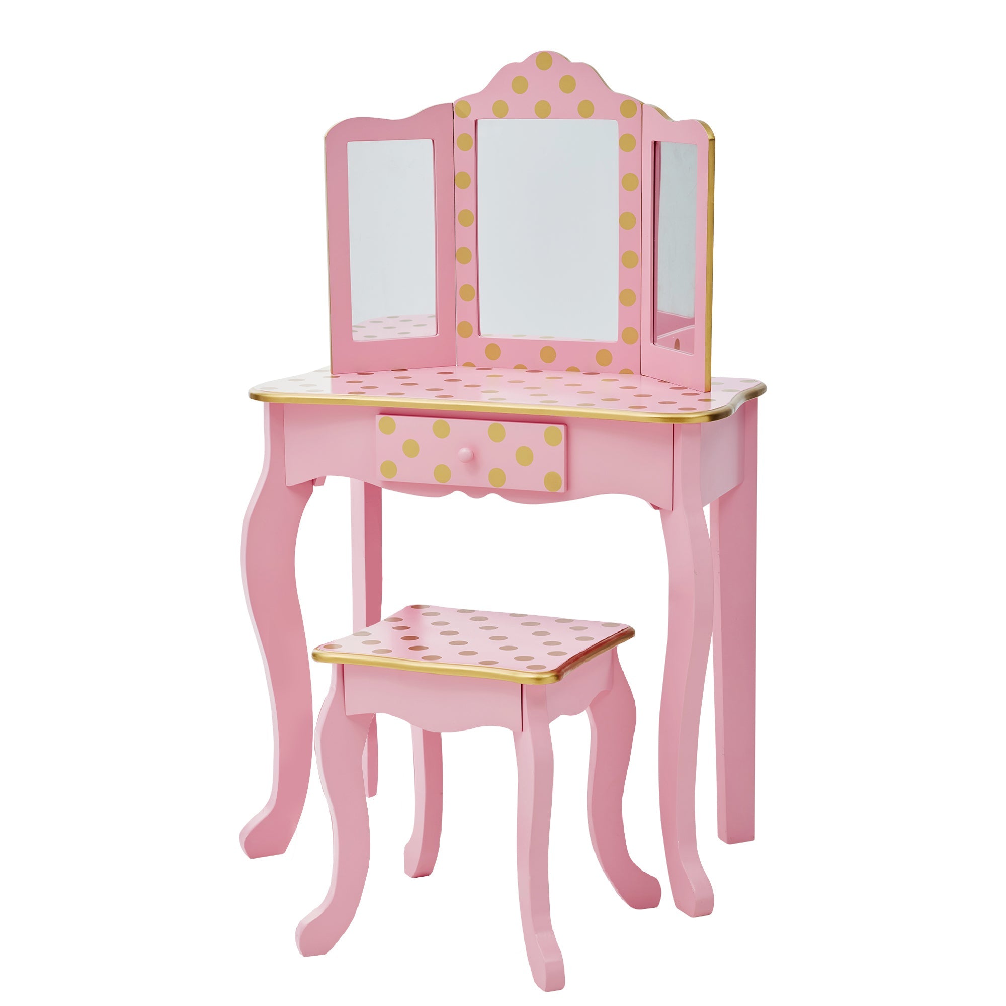  Teamson Kids Fantasy Fields - Fashion Polka Dot Prints Gisele Play Vanity Set - Pink / Gold - Bonton