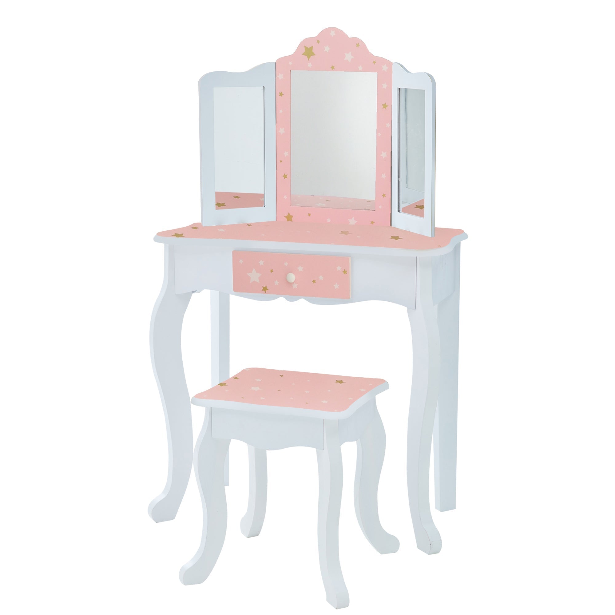  Teamson Kids Fantasy Fields - Fashion Twinkle Star Prints Gisele Play Vanity Set - Pink / White - Bonton