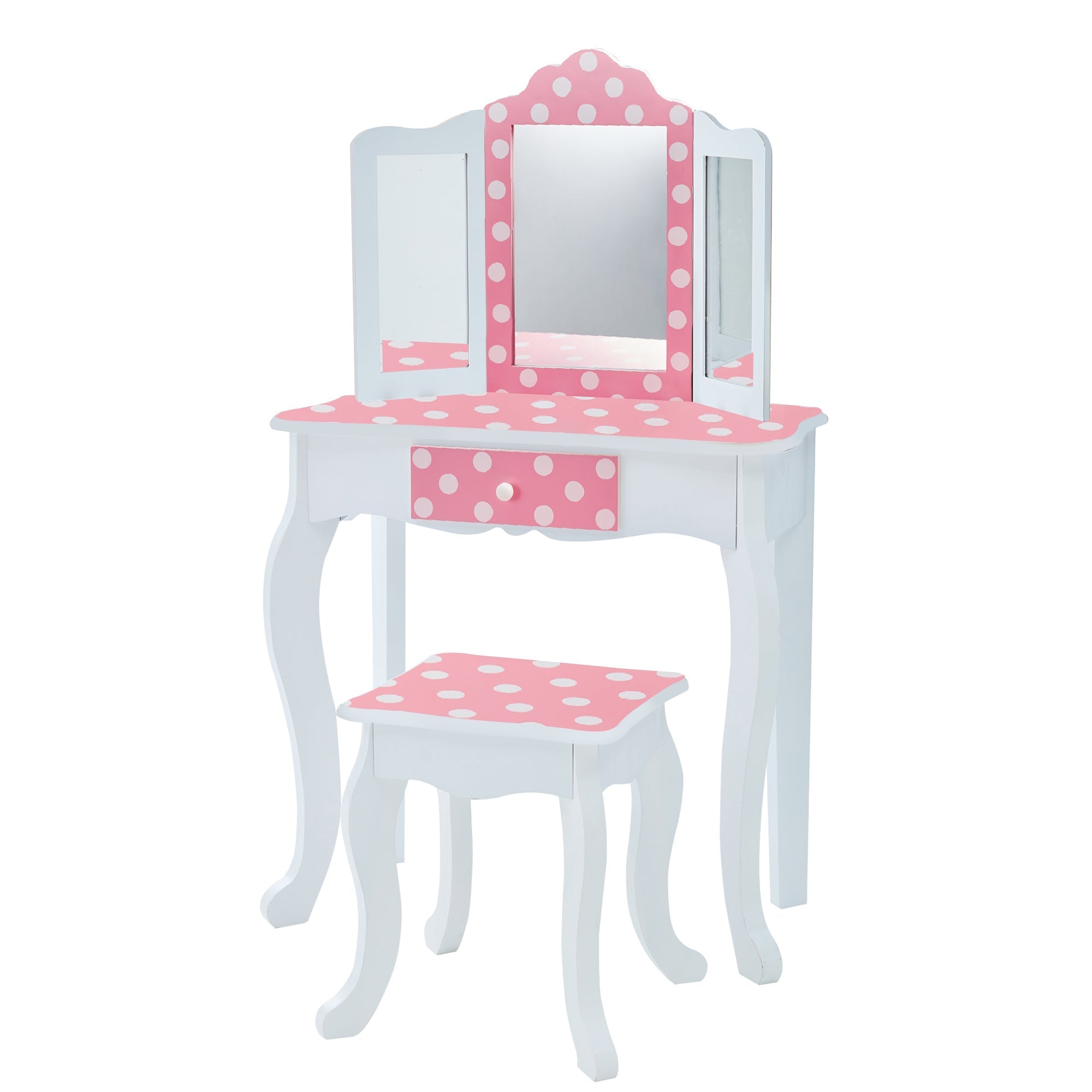  Teamson Kids Fantasy Fields - Fashion Polka Dot Prints Gisele Play Vanity Set - Pink / White - Bonton