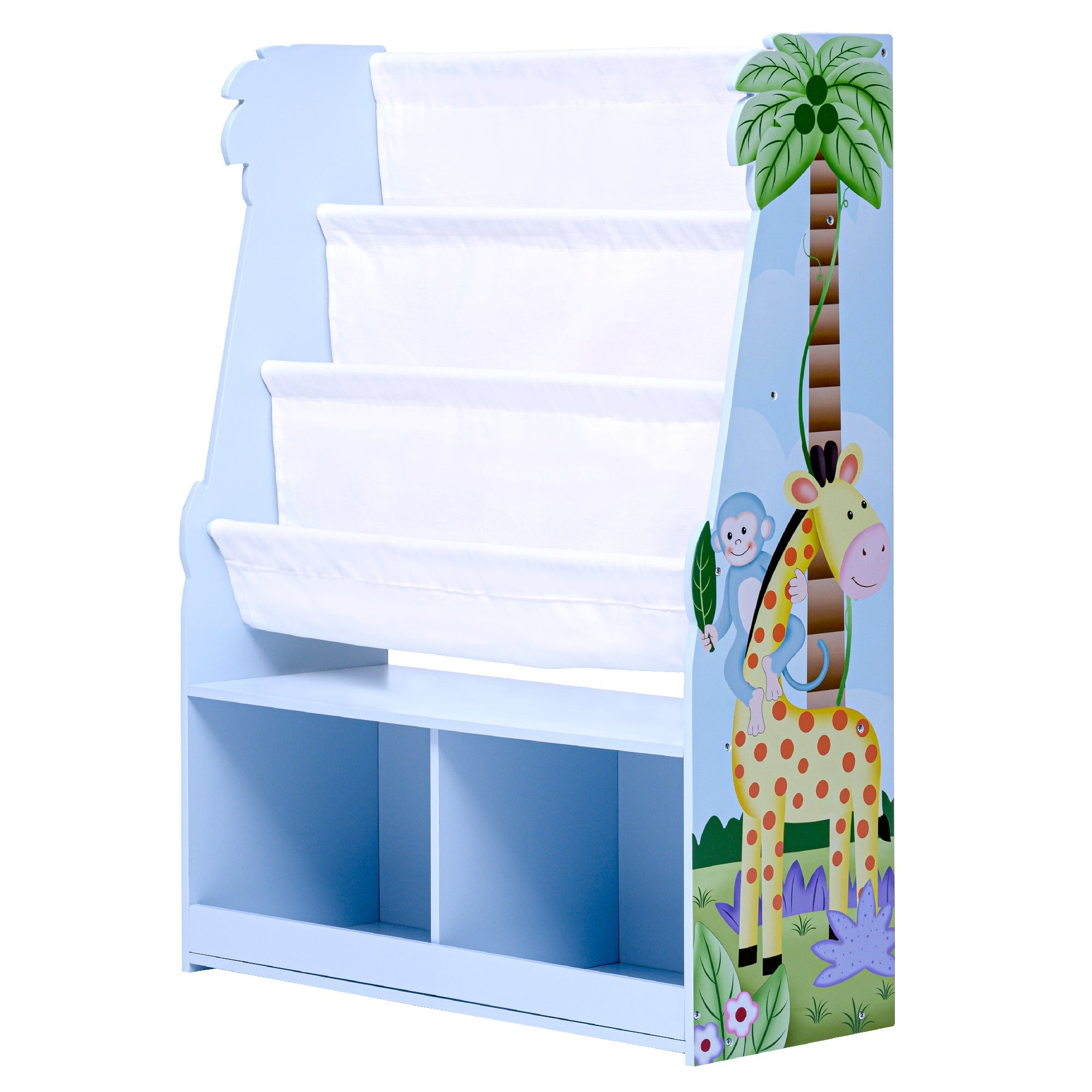  Teamson Kids Fantasy Fields - Sunny Safari Book Rack Storage Kids Display Bookshelf - Blue & White - Bonton