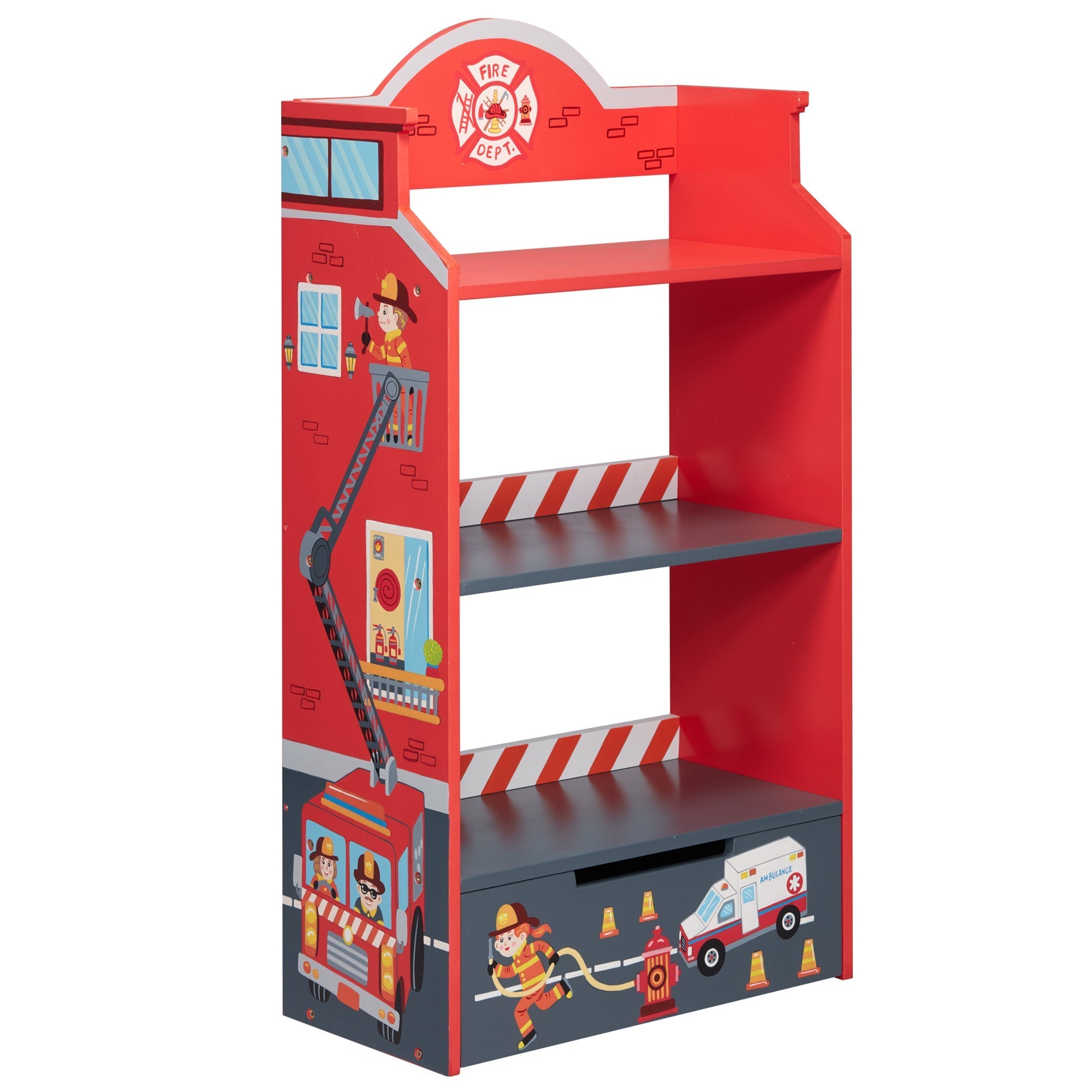  Teamson Kids Fantasy Fields - Toy Furniture -Little Fire Fighters Bookshelf - Red/Multi-color - Bonton