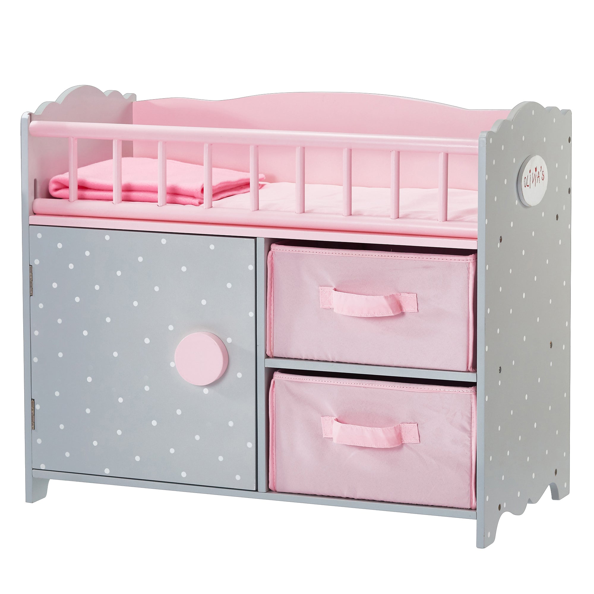  Teamson Kids Olivia's Little World - Polka Dots Princess Baby Doll Crib with Cabinet And Cubby - Pink/Grey - Bonton