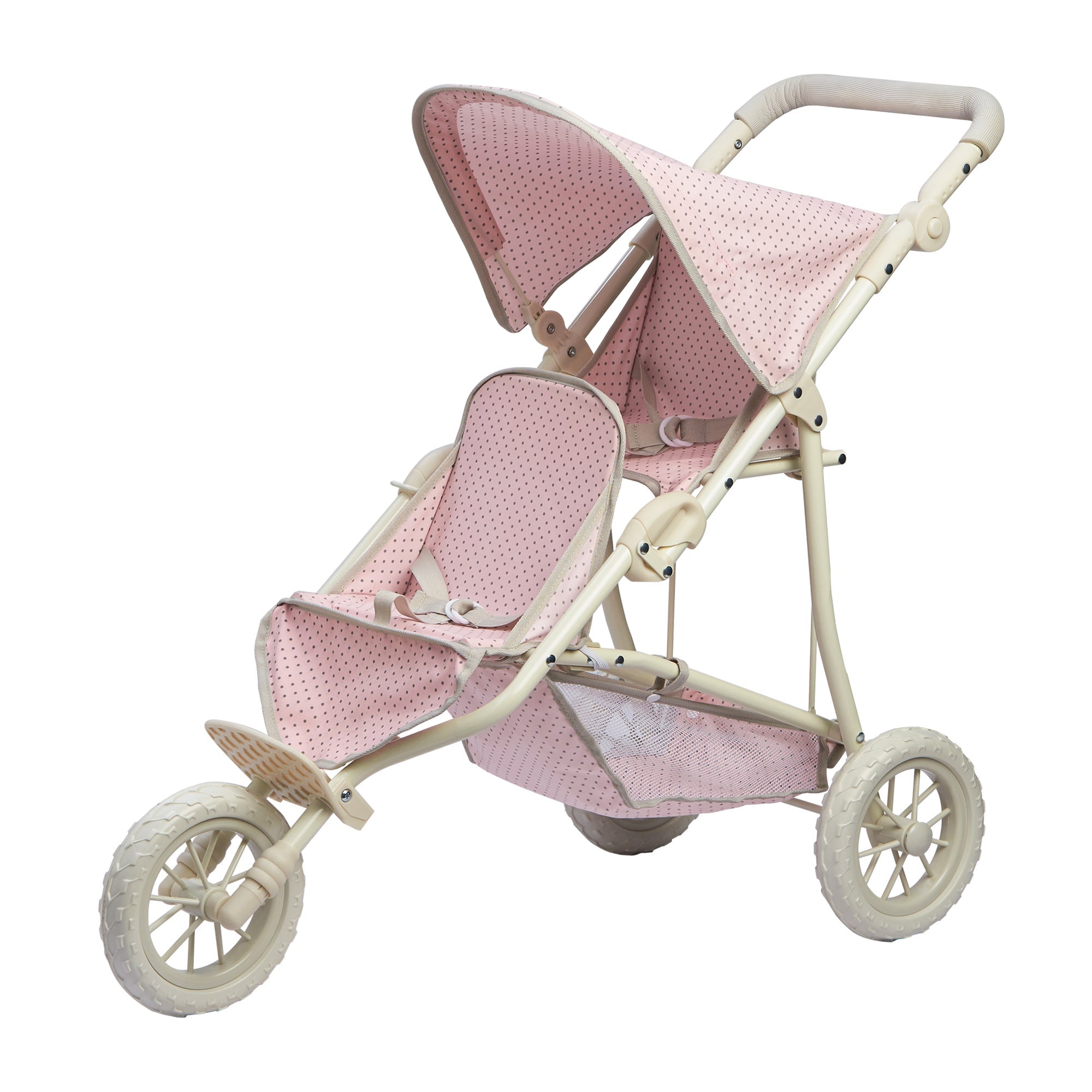  Teamson Kids Olivia's Little World - Polka Dots Princess Baby Doll Twin Jogging Stroller - Pink/Grey - Bonton